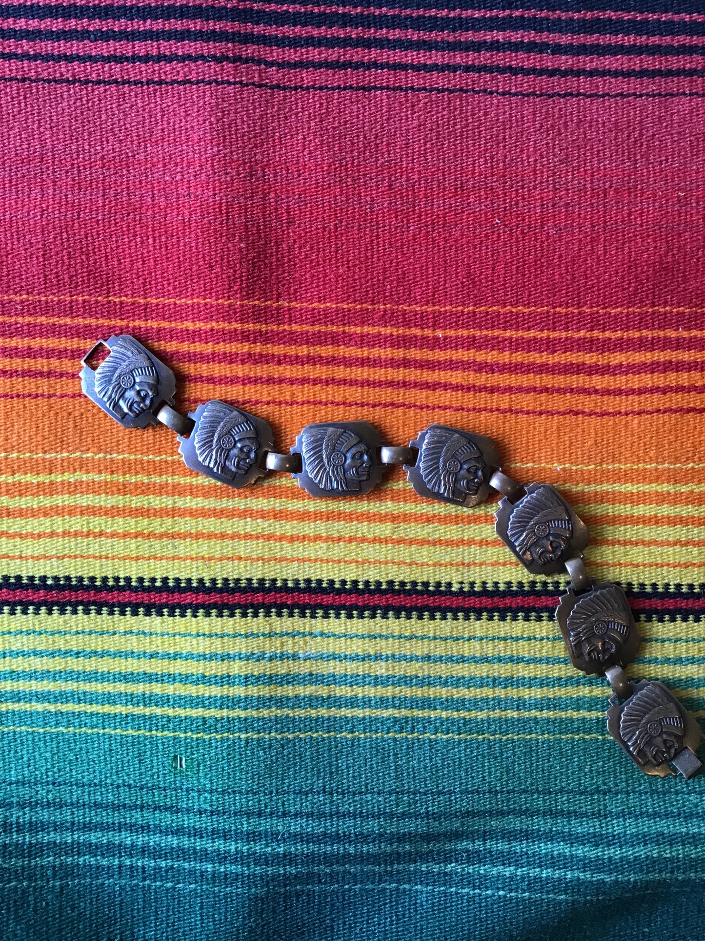Vintage Indian Chief Chocolate Brown Copper Bracelet 7 1/4” (MA)