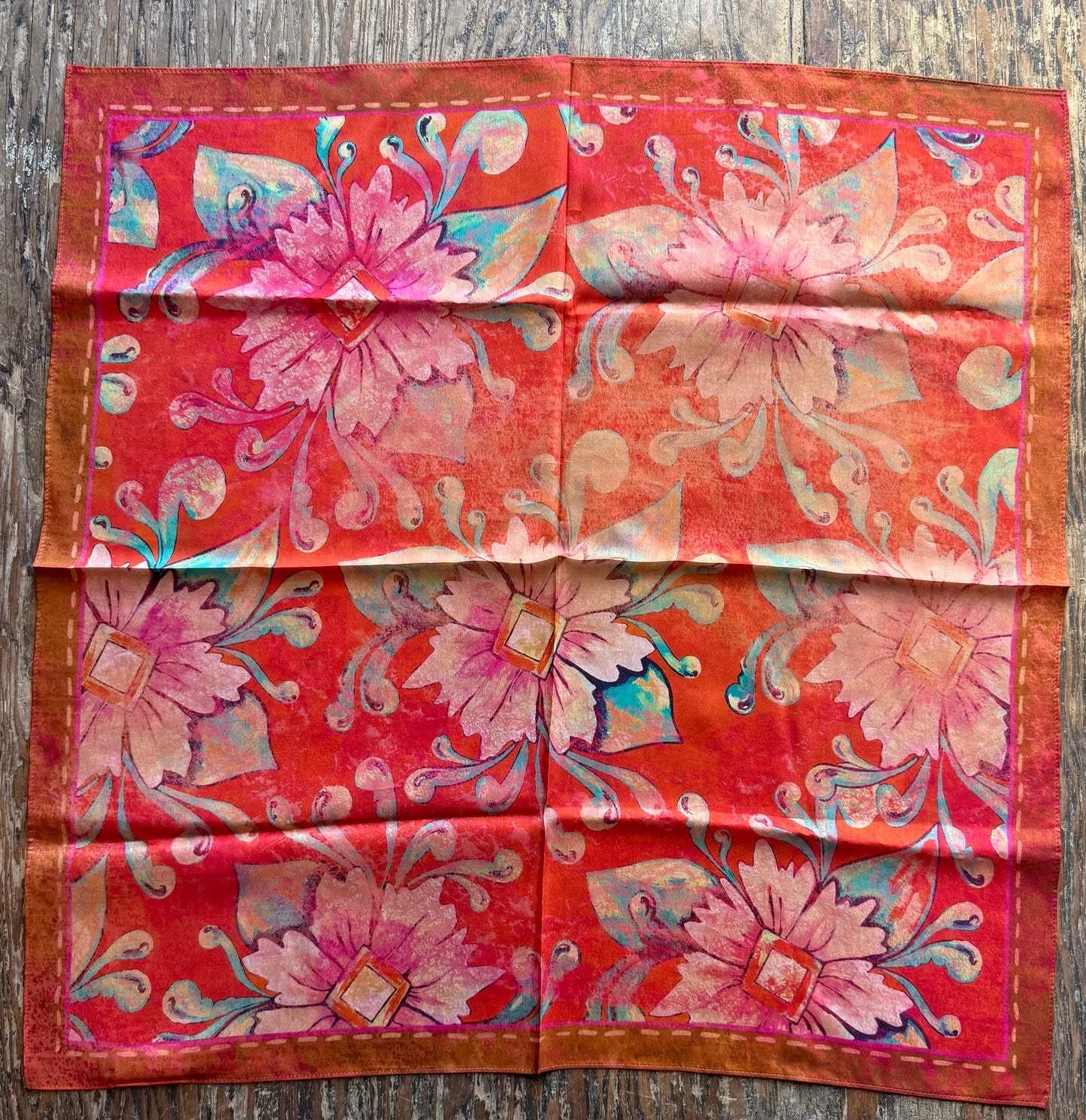 Rust Rodeo Red Floral Western Silk Scarf