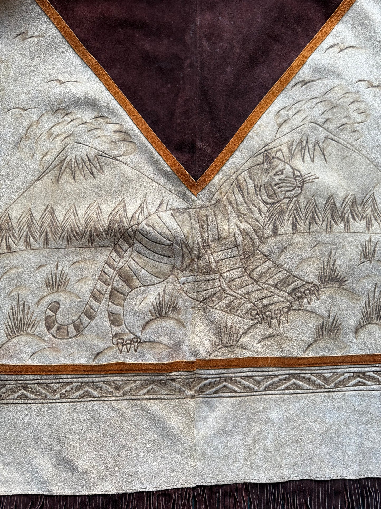 Vintage Suede Poncho w/ Tigers