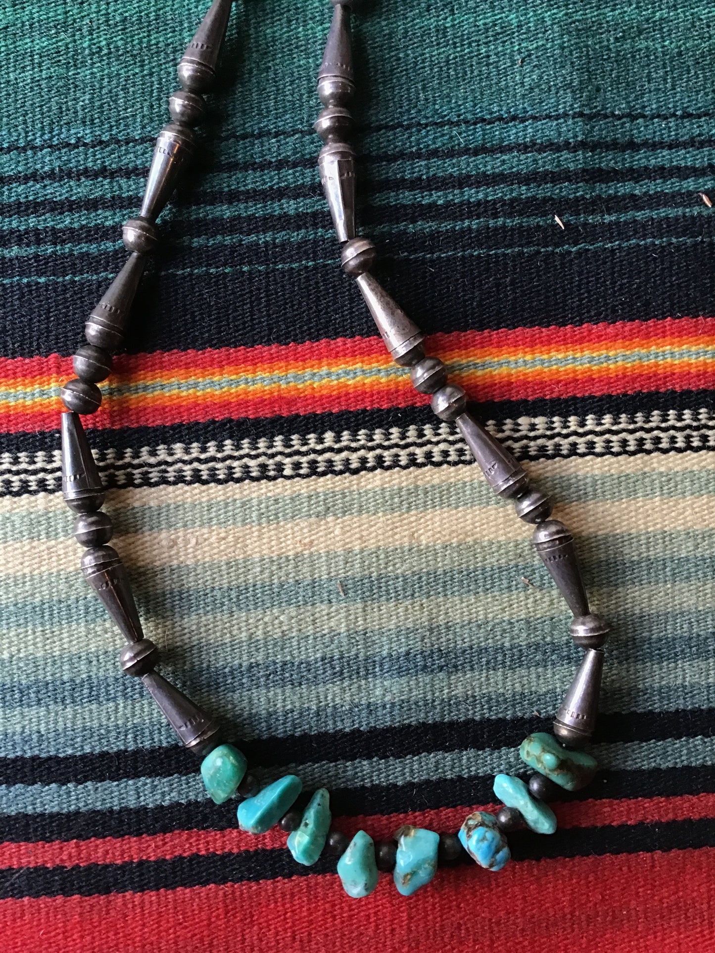 Vintage Sterling and Turquoise Beaded Necklace 7 1/2”