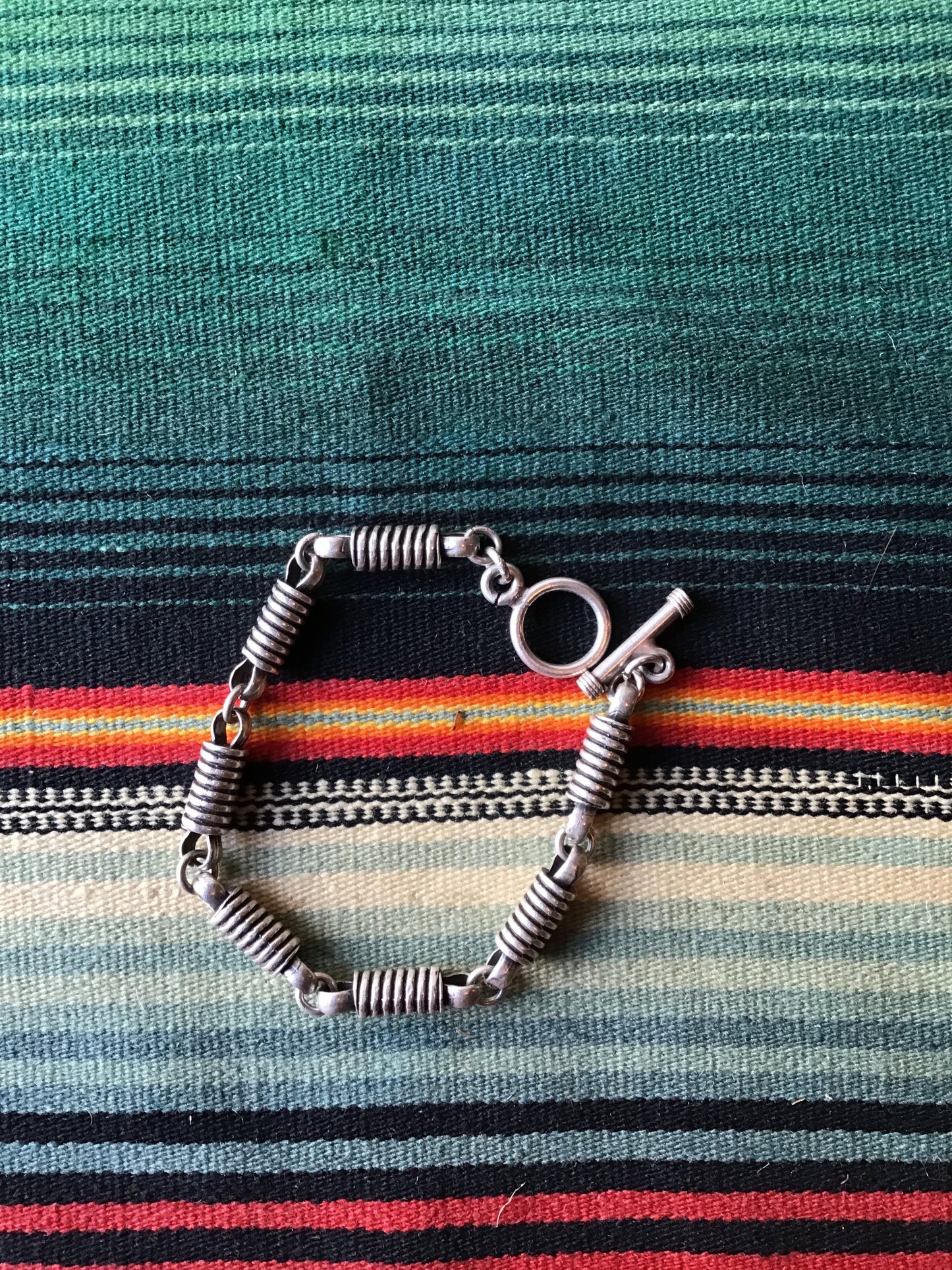 Vintage Sterling T-Bar Clasp and Rolled Link Bracelet 8 1/2” (MA)