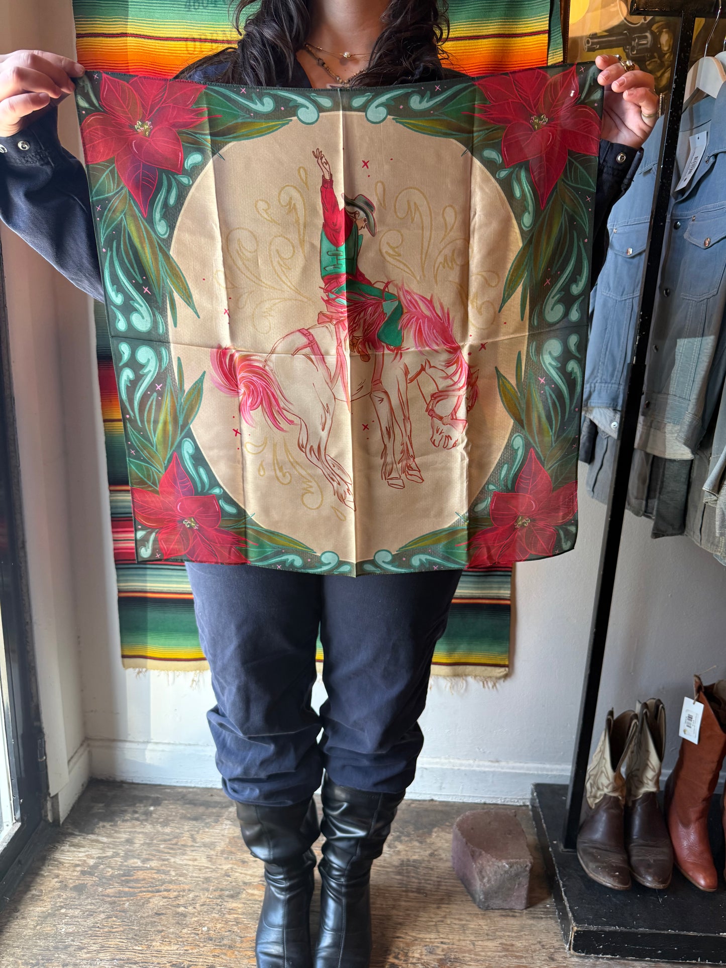 Cowboy Christmas Silk Scarf