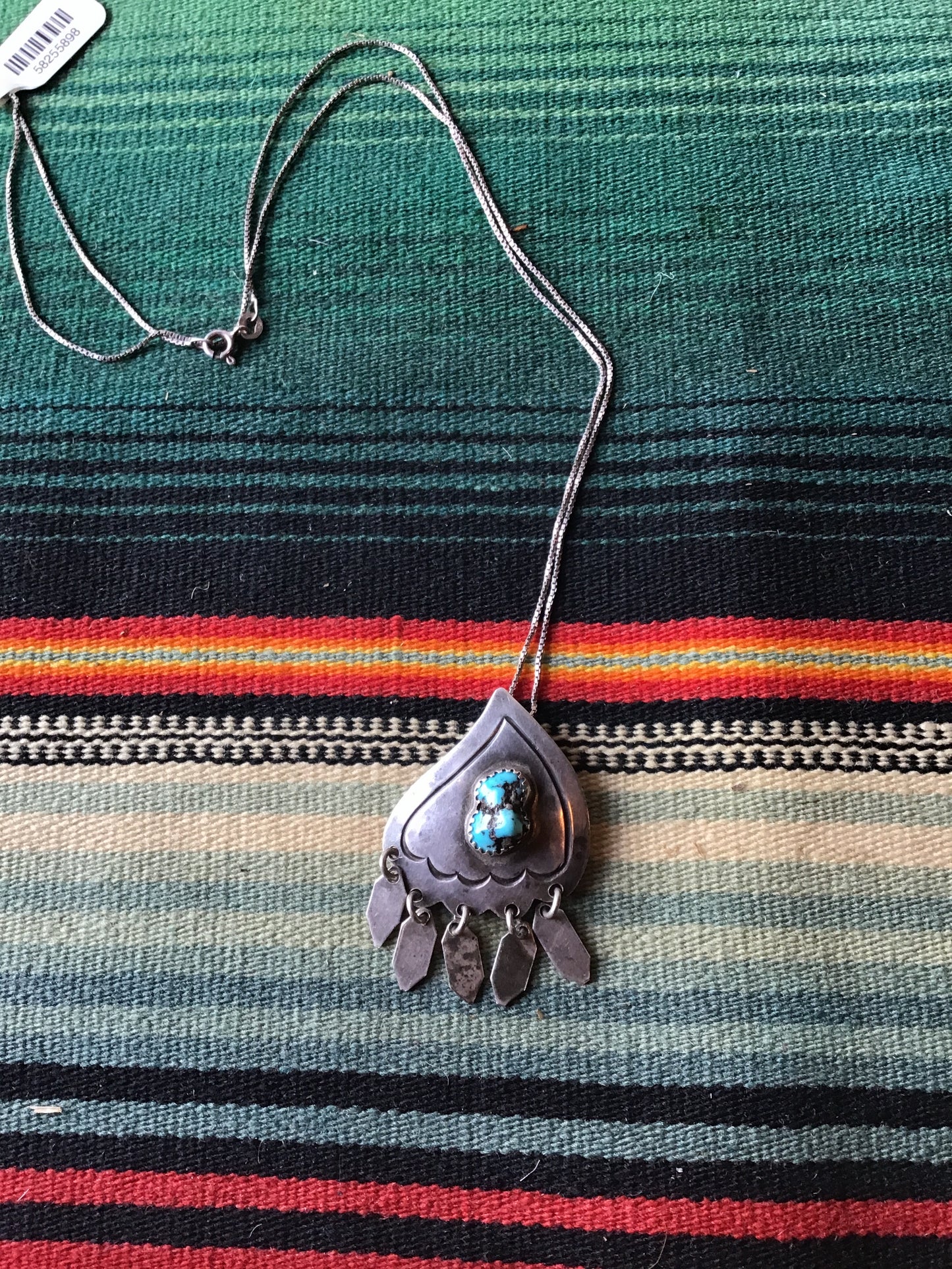 Vintage Sterling and Turquoise Pendant and Italian Sterling Chain