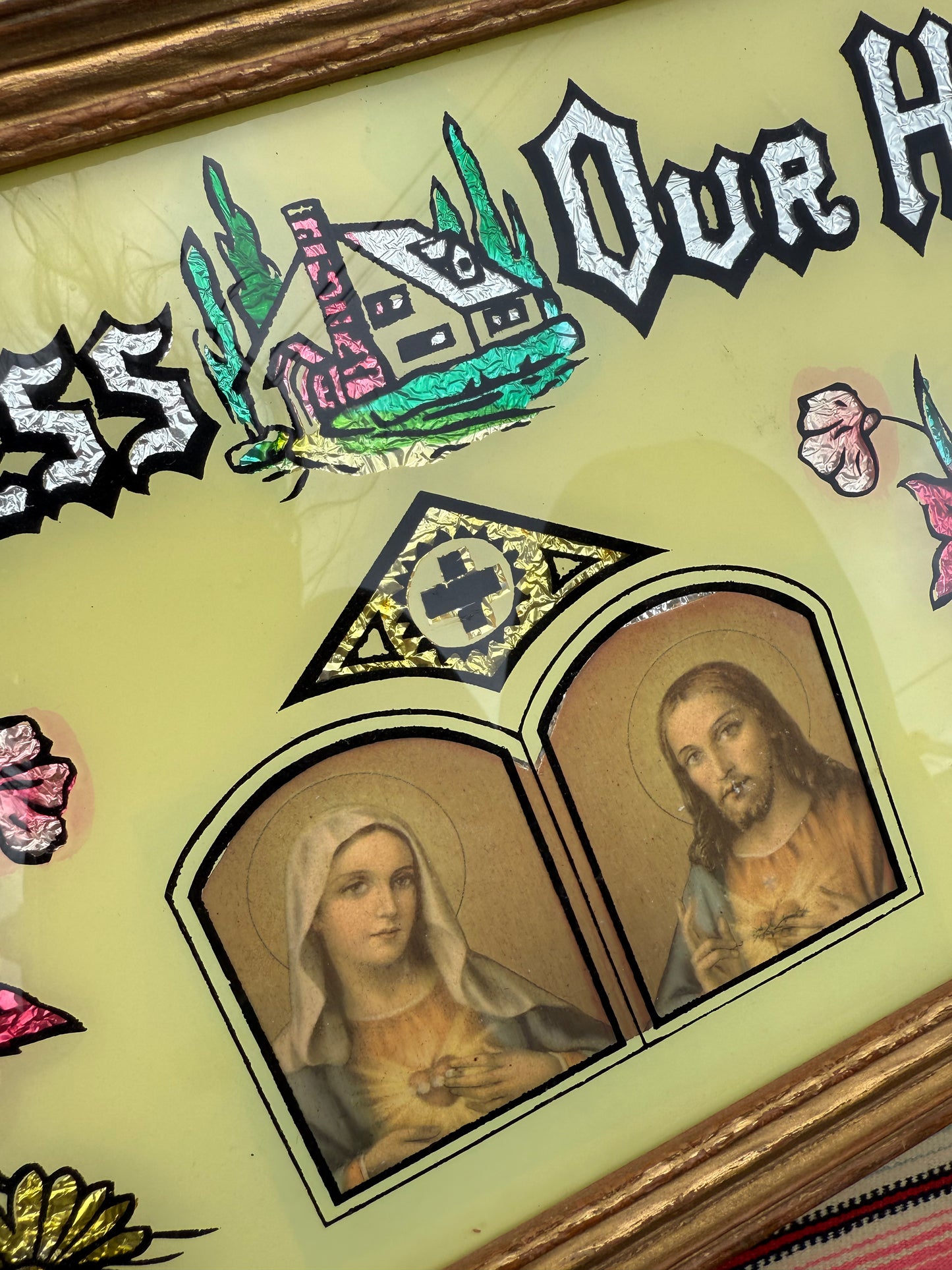 Foil Reverse Painted "God Bless Our Home" Picture (C)