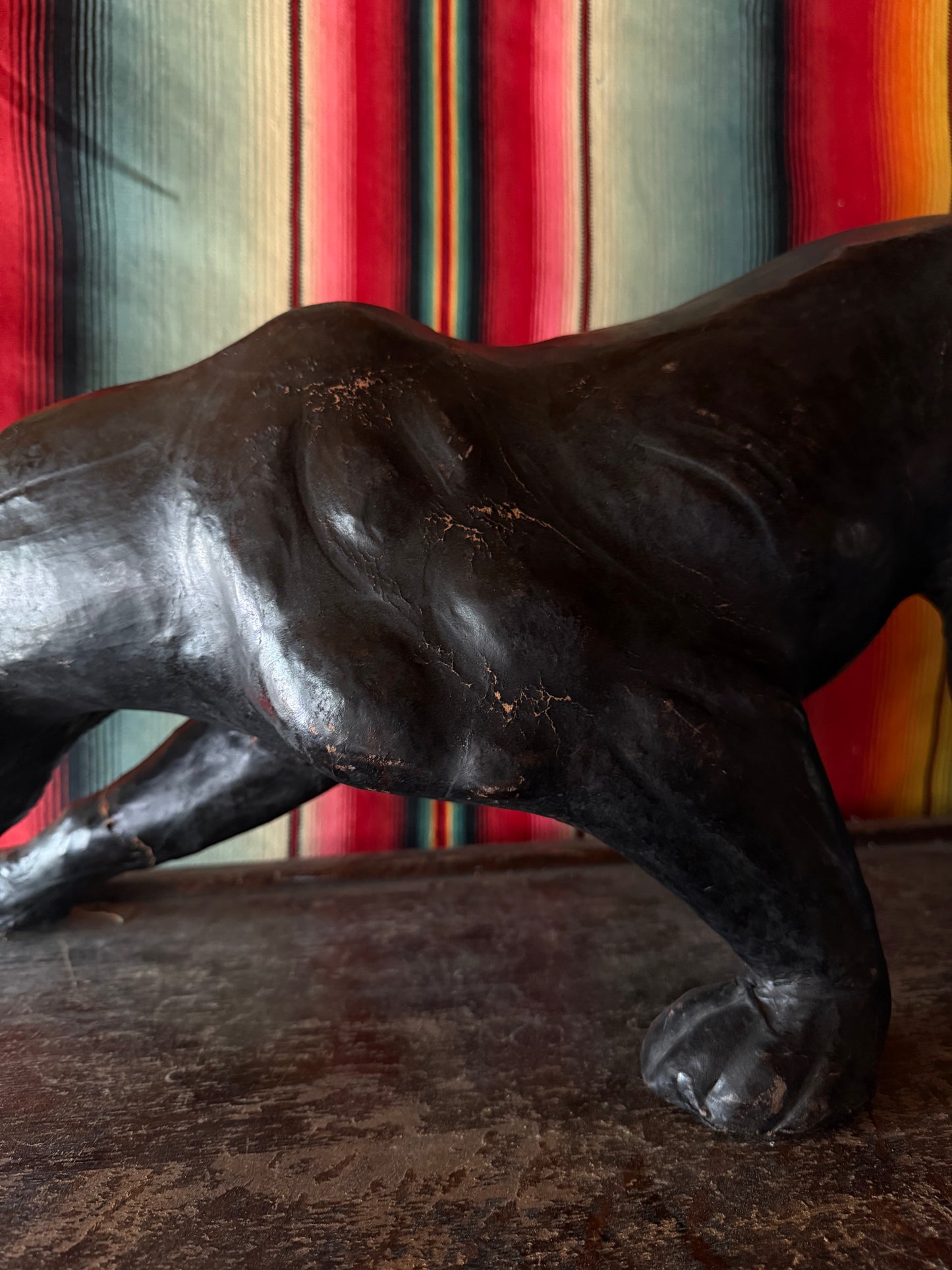 Large Mid Century Leather Wrapped Crawling Panther (C)
