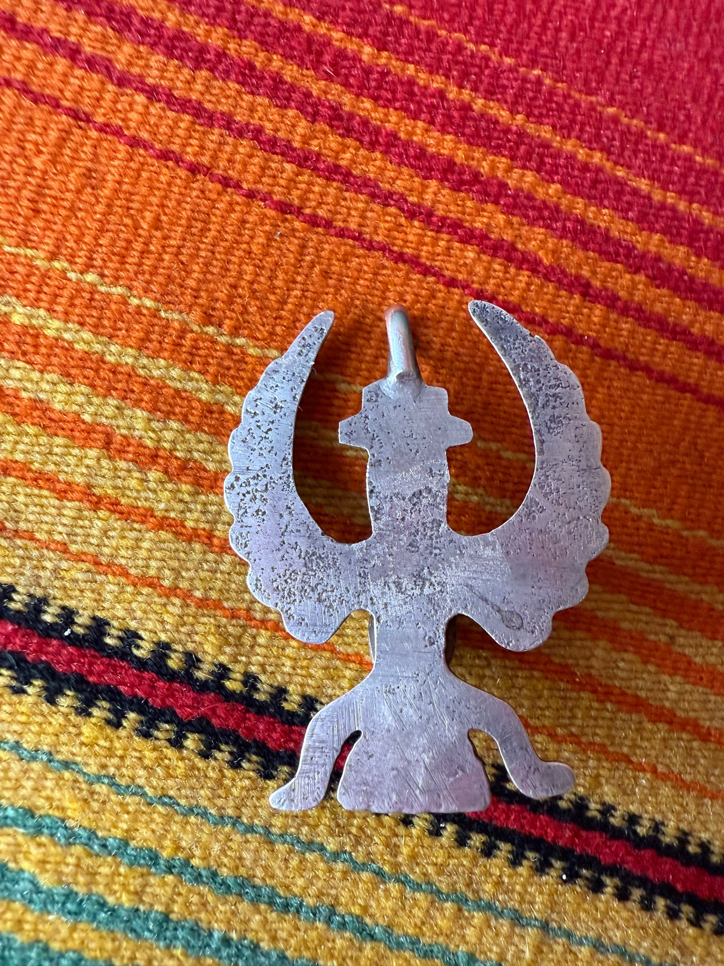 Vintage Sterling and Turquoise Sandcast Knifewing Pendant