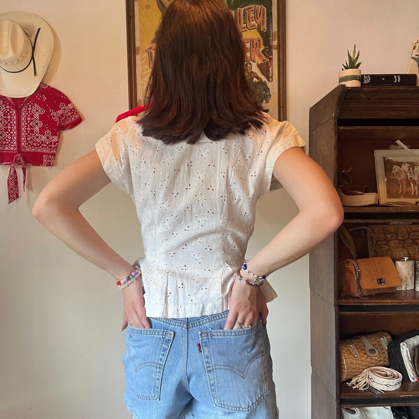 Eyelet Lace Buttonfront Peplum Top