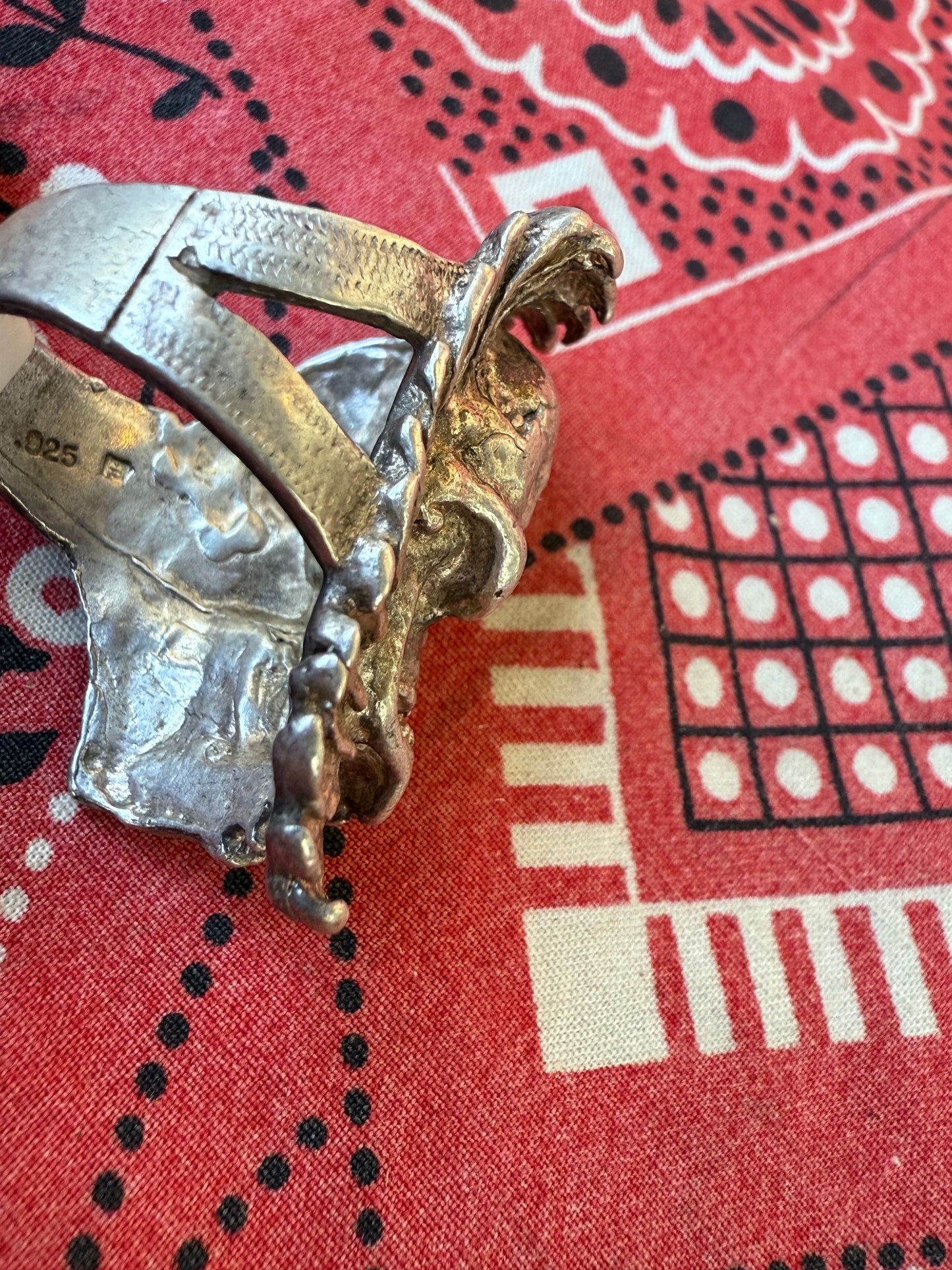 Vintage skull and eagle wing sterling biker ring (MA)