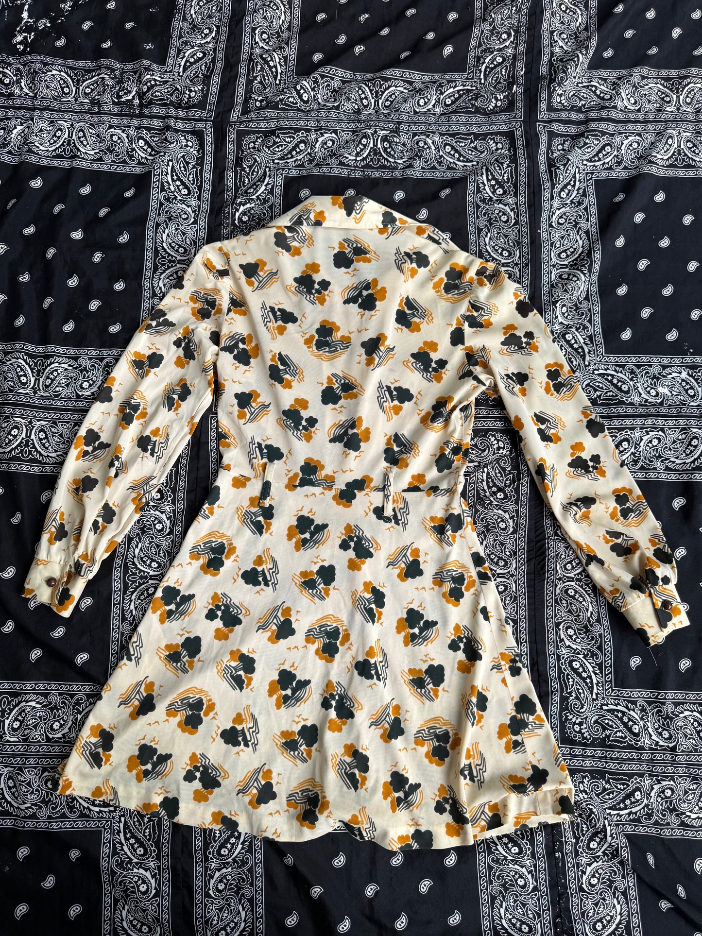 1970s Tree Print Polyester Mini Dress