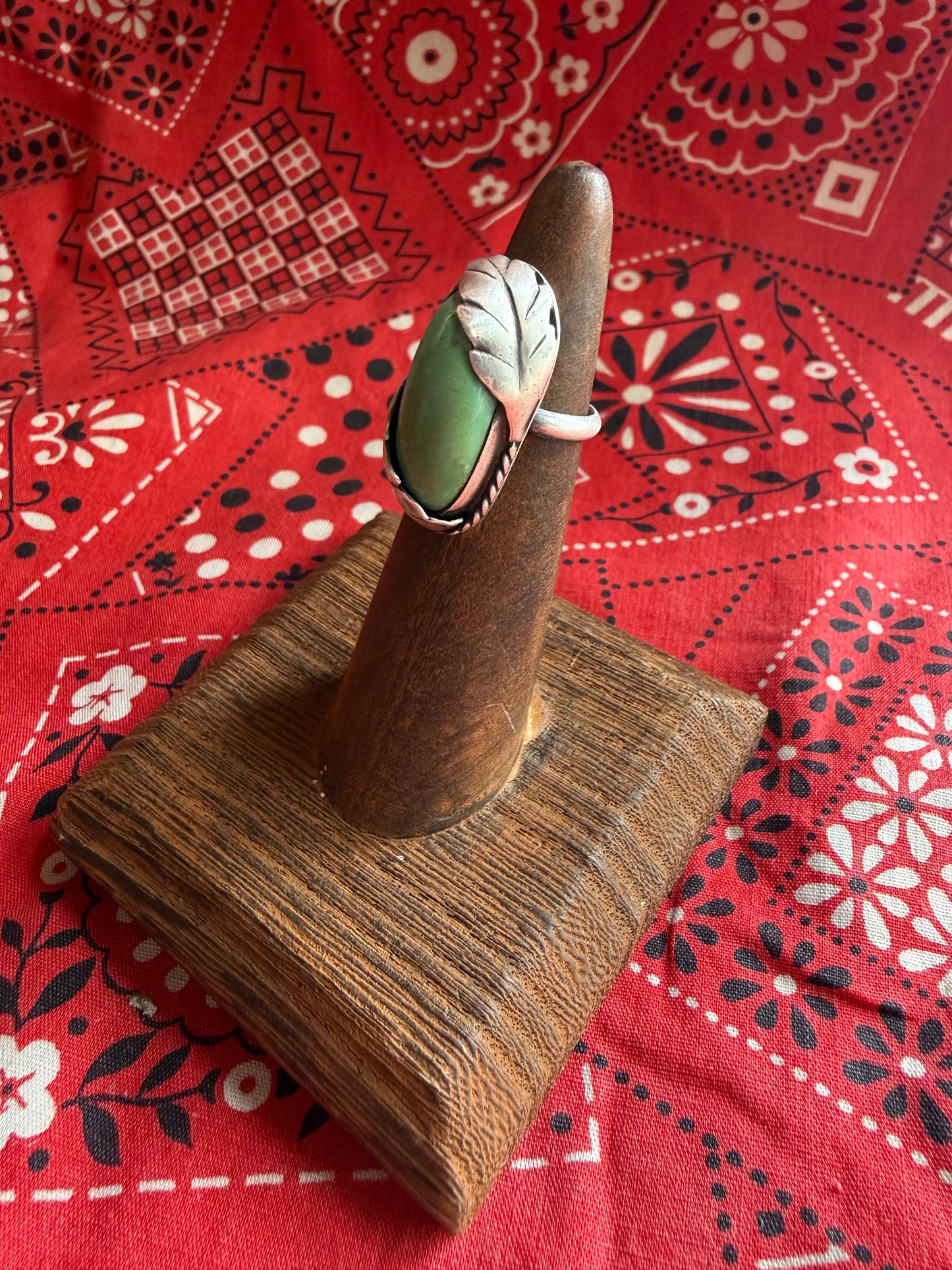 Turquoise and Sterling Leaf Ring size 3.75 (C)