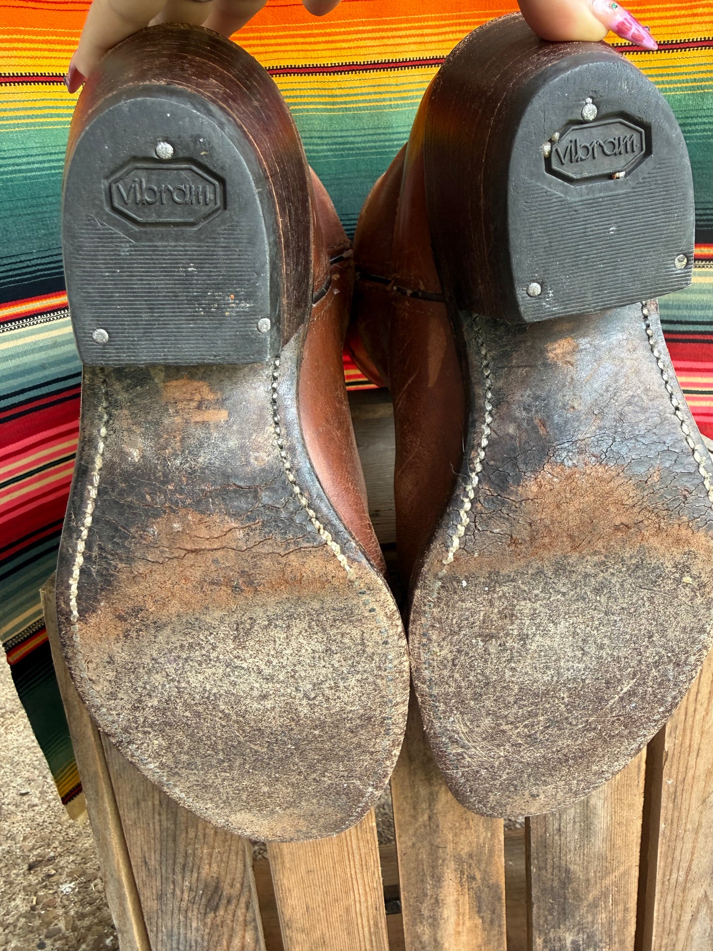 Vintage Tony Lama Brown Leather Cowboy Boots Size 9.5