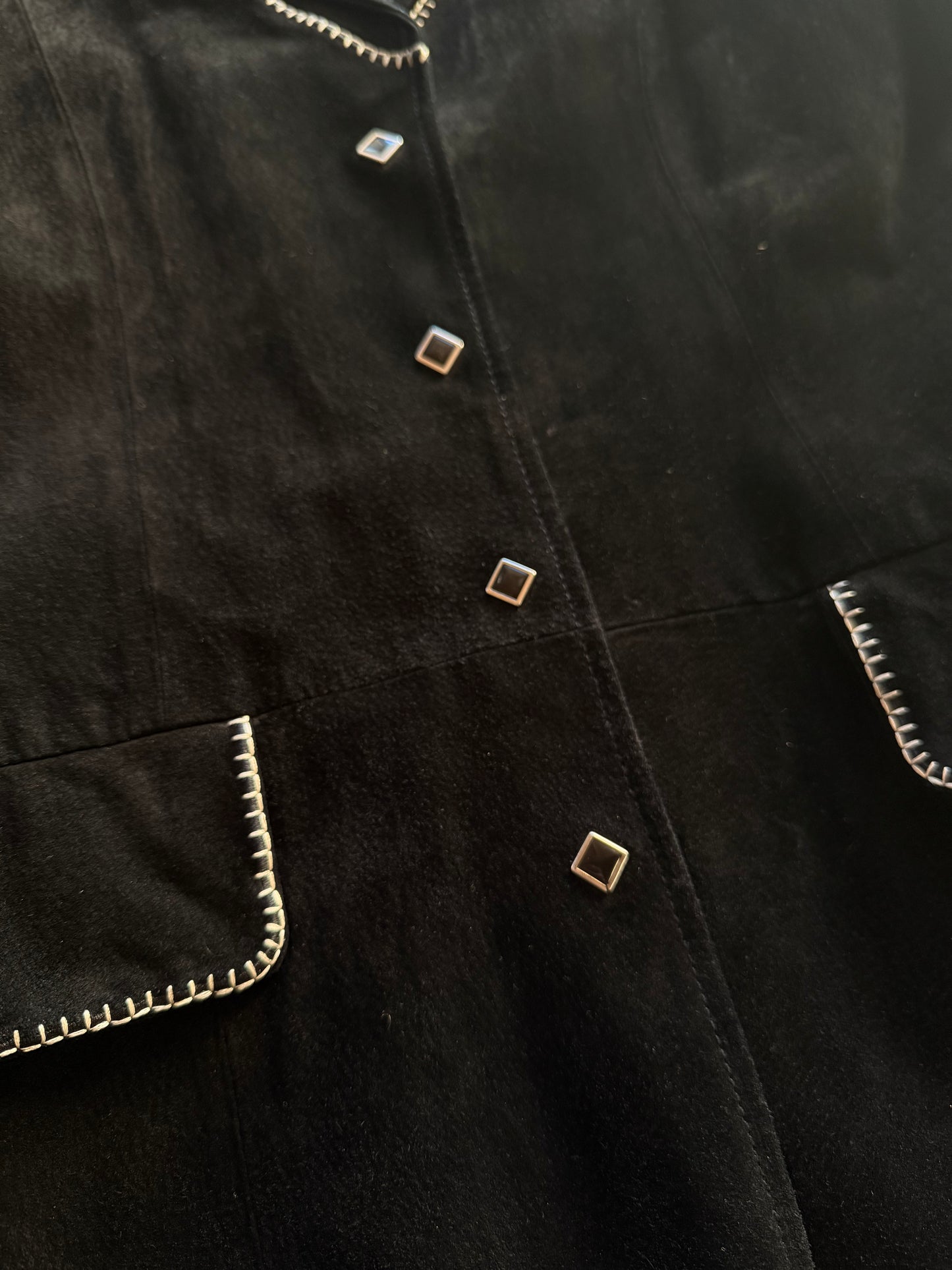 Vtg Cripple Creek Black Suede Duster