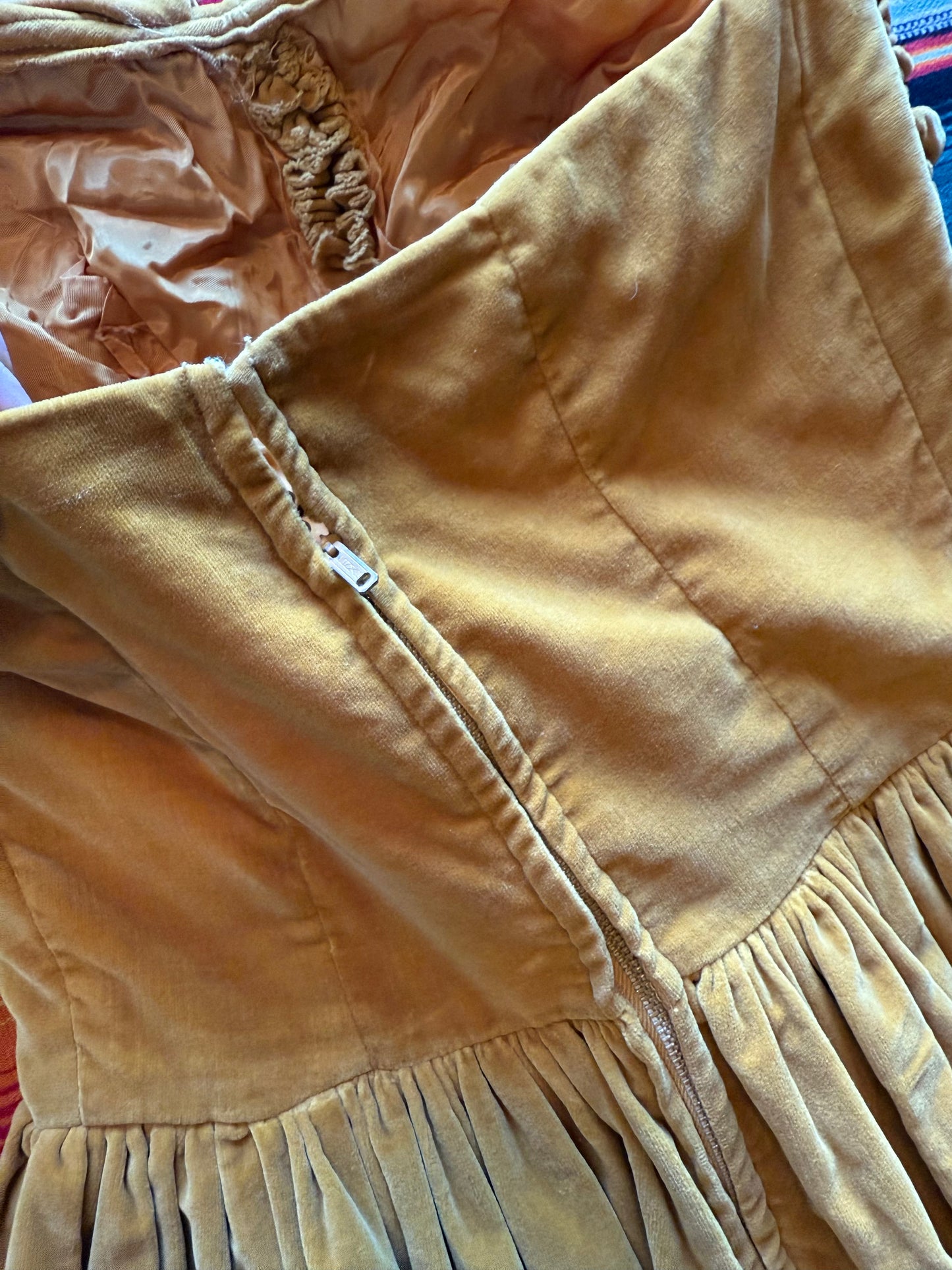 1950s Gold Velvet Strapless Dress