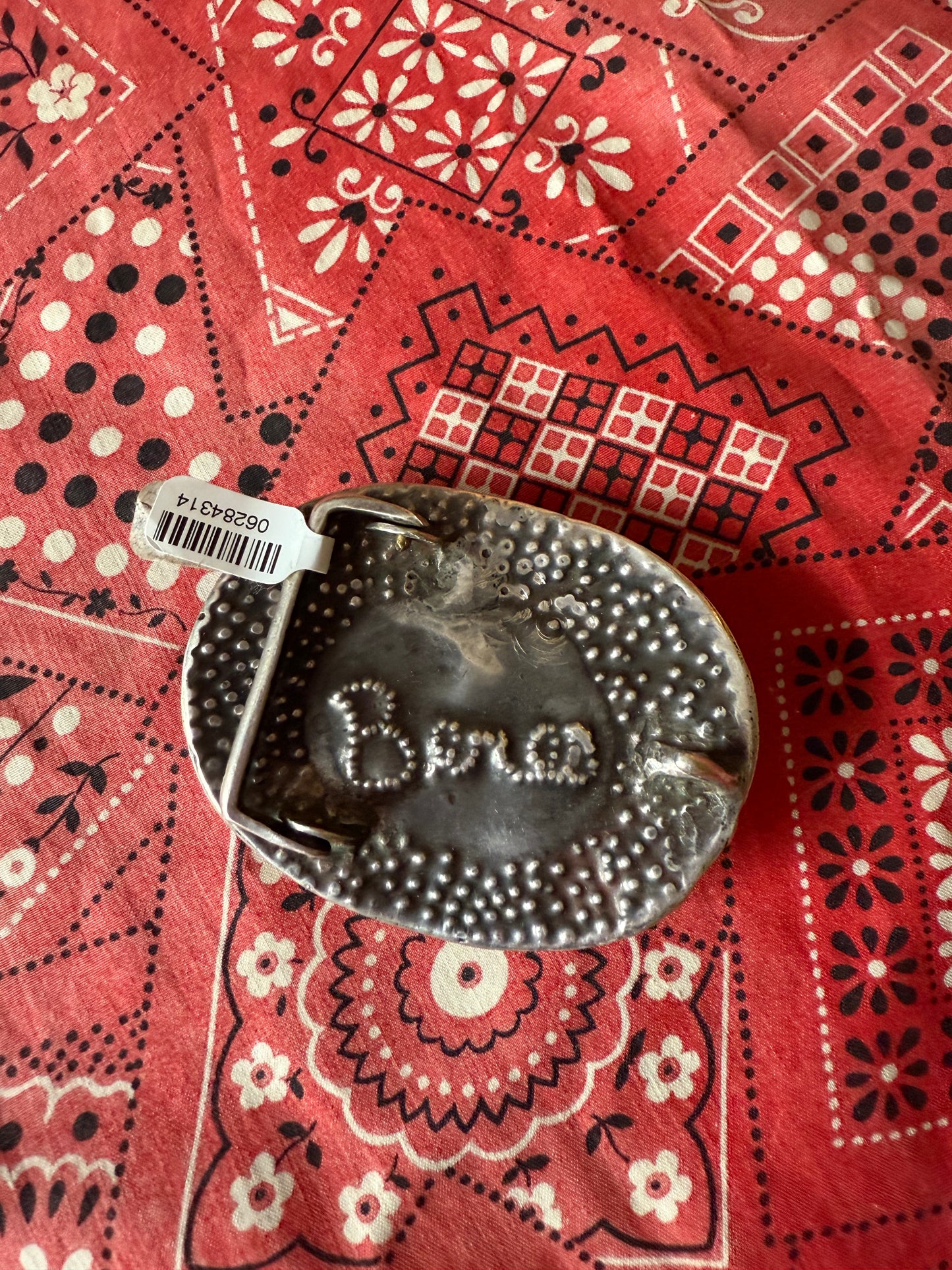 Vintage Artist signed sterling and turquoise big horn sheep belt buckle