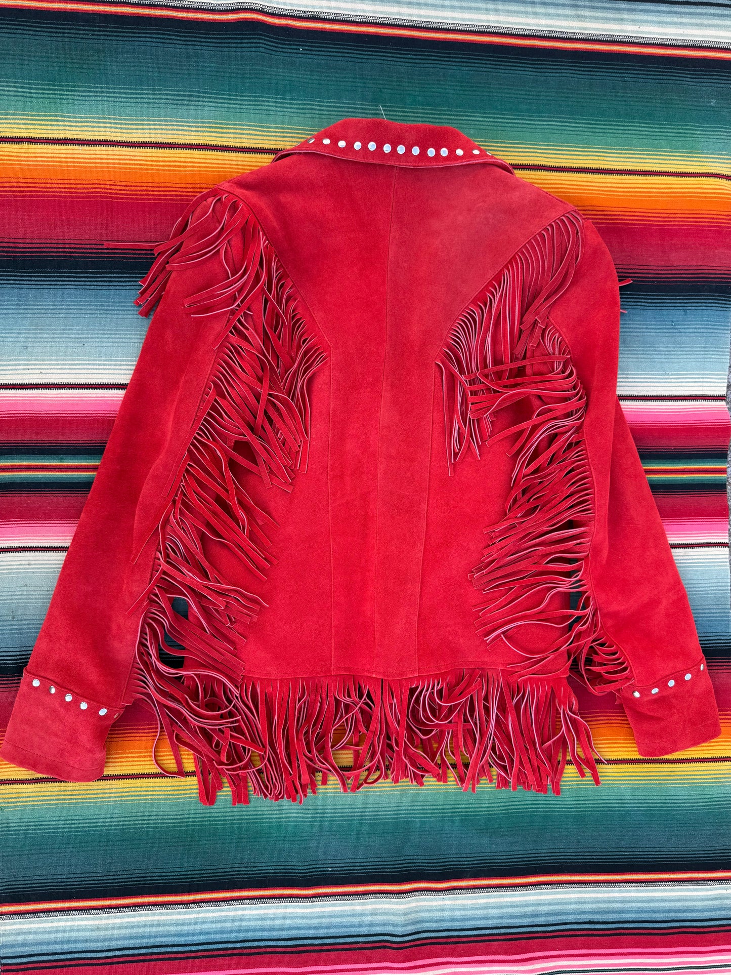 1990s Mint Condition Red Suede & Fringed Jacket Sizes L and XL (LR)