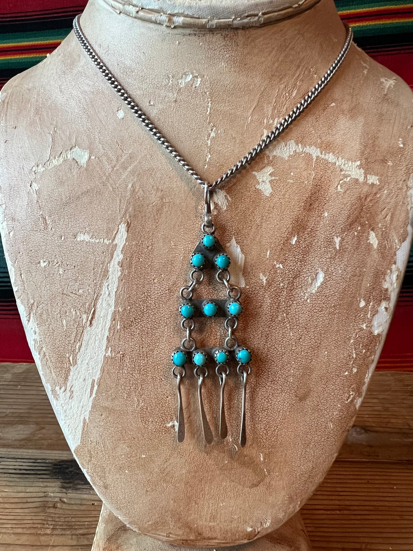 Vintage Zuni Turquoise and Sterling Charm with Sterling Necklace