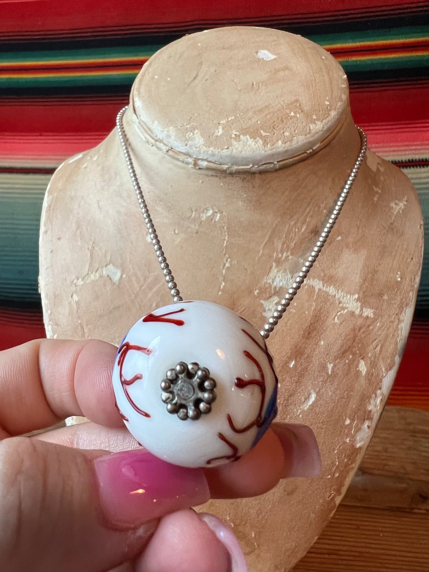 Eyeball Charm and Sterling Italian Ball Chain Necklace