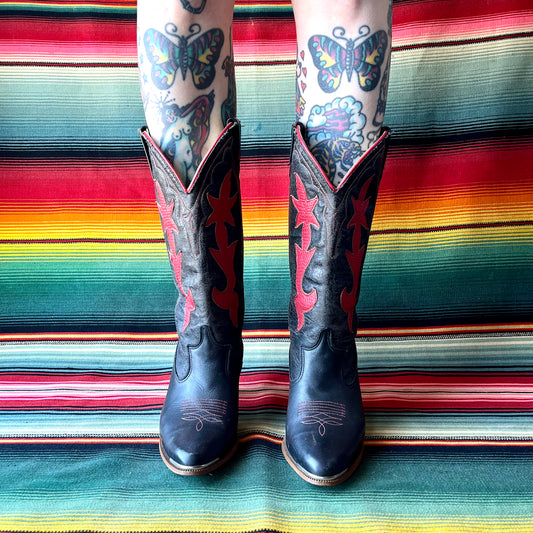 Ladies Rodeo Drive Size 6 1/2 M Black Western Style Cowboy Boots Vintage