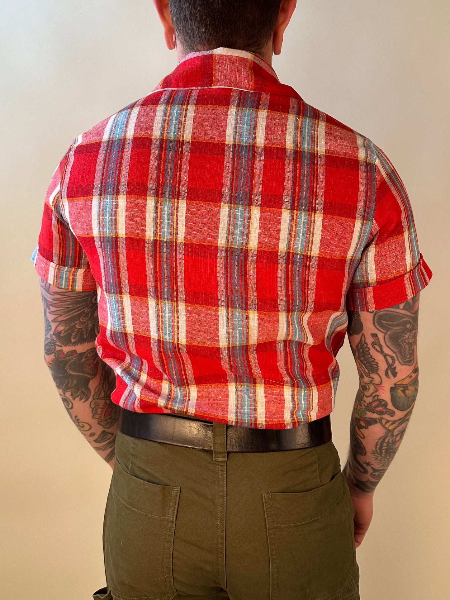 Plaid Linen Land n' Sea Short Sleeve Buttonfront