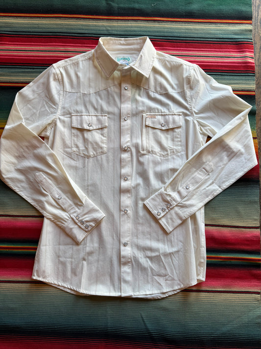 Tech Pearl Snap | White & Tan Stripe