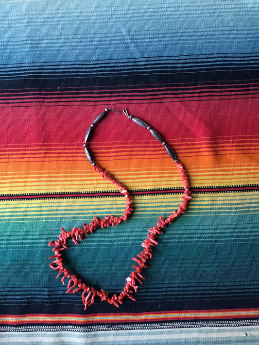 Vintage Mediterranean Coral and Sterling Beaded Necklace 13”