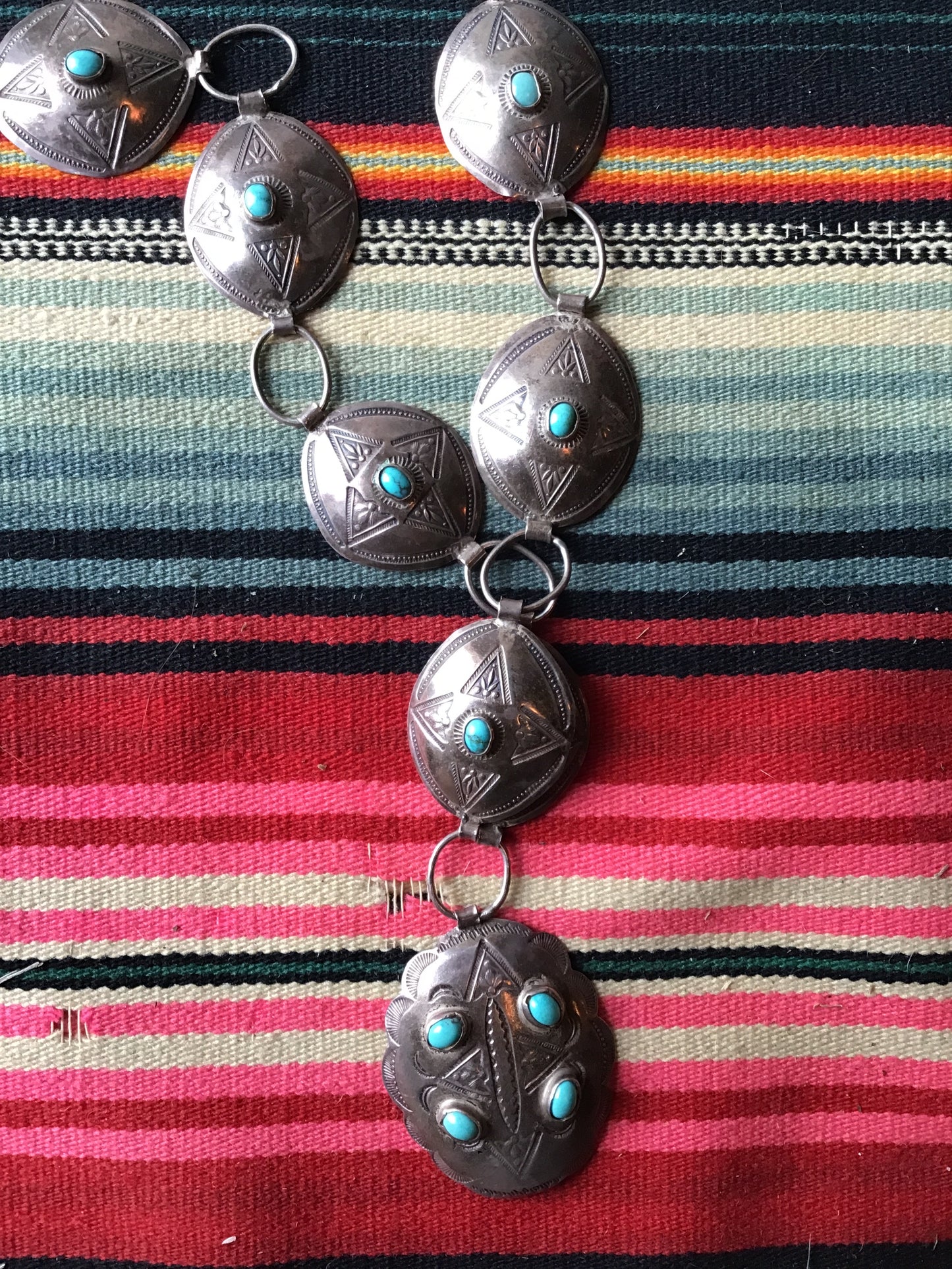 Vintage Concho Belt Necklace with Papeclip Links 14”