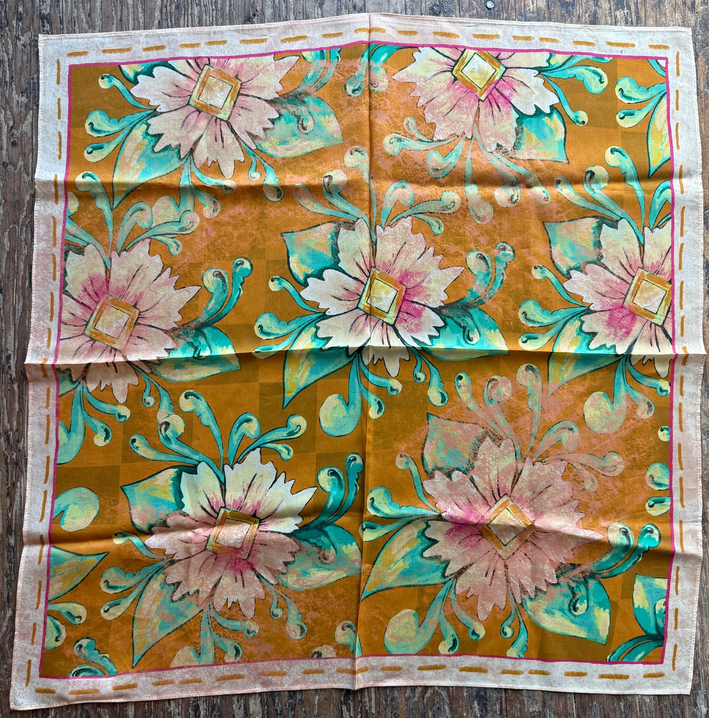 Western Pink & Peach Floral Western Silk Bandana Scarf
