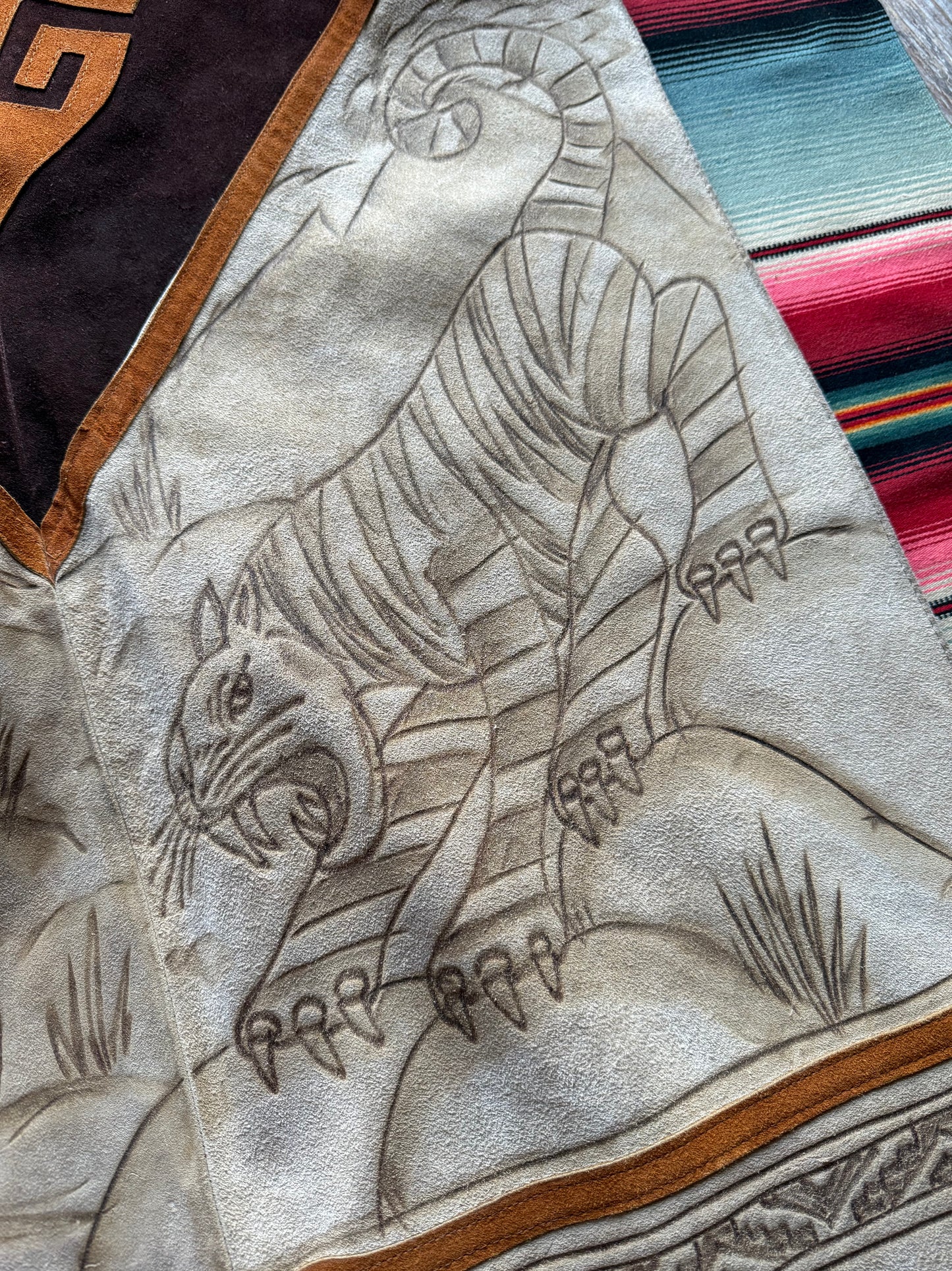 Vintage Suede Poncho w/ Tigers