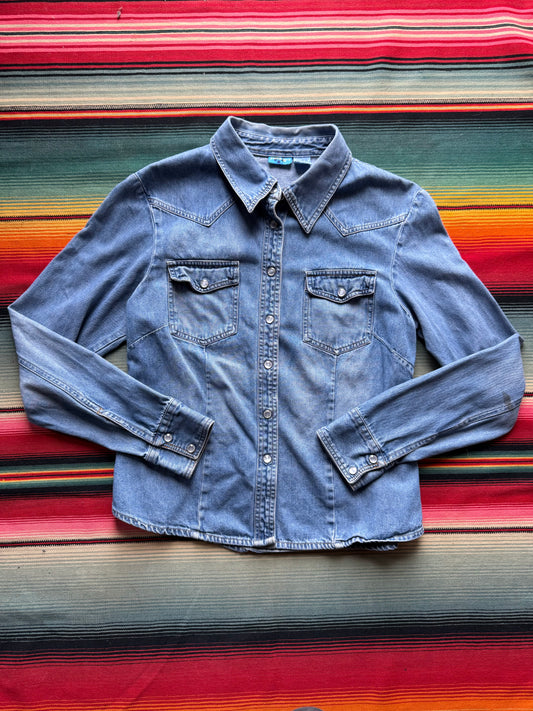 y2k denim pearl snap