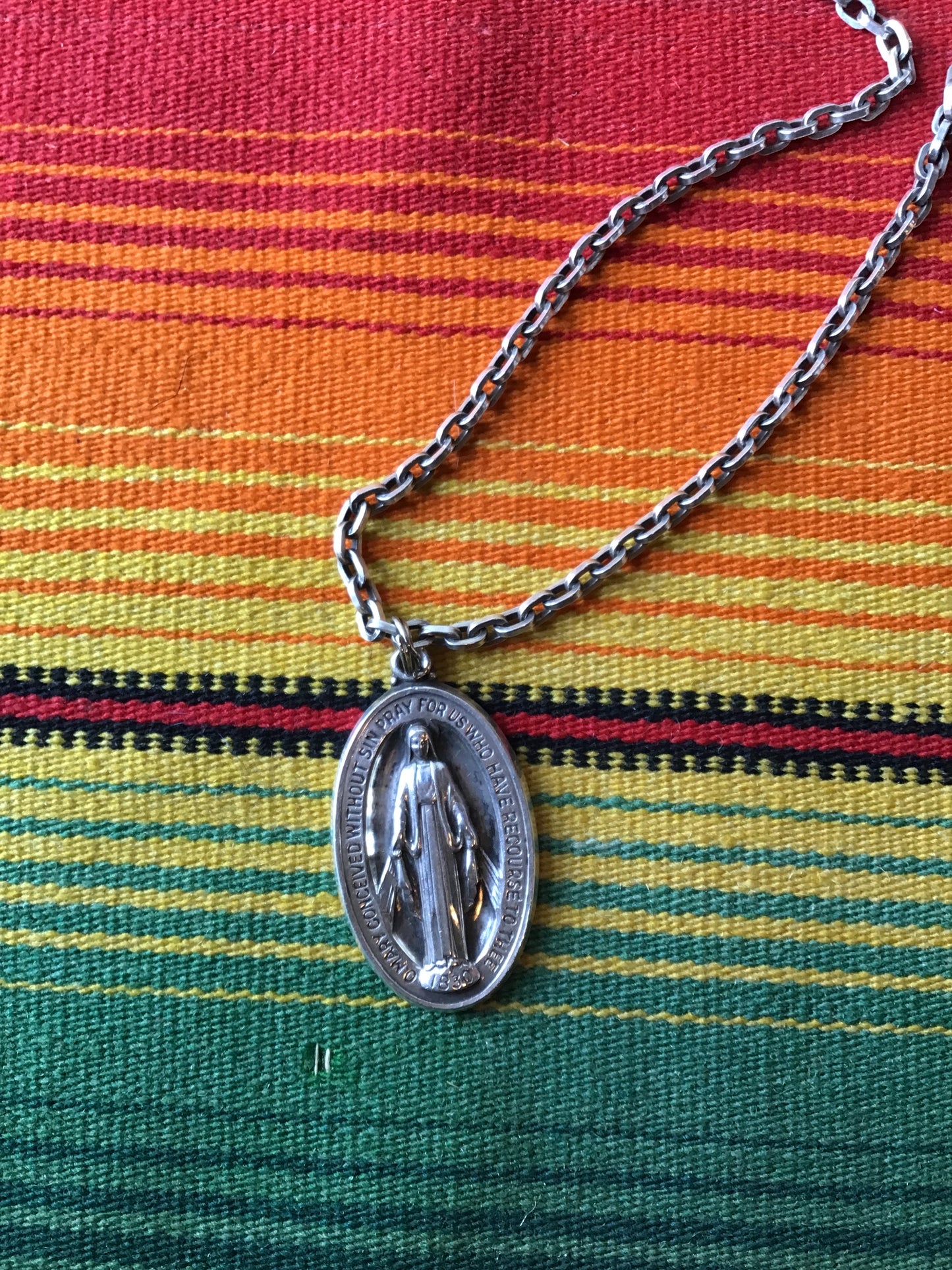 Vintage Sterling Mary Creed Pendant and Necklace 13 1/2”