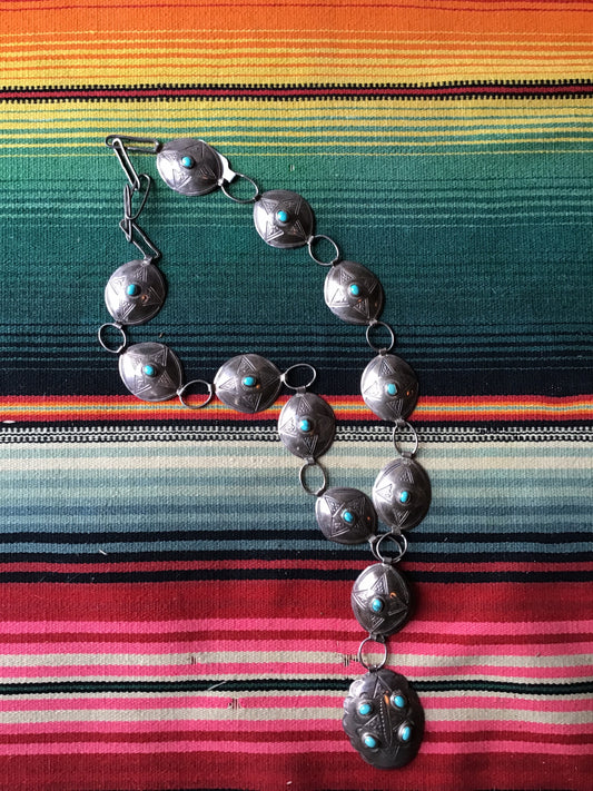 Vintage Concho Belt Necklace with Papeclip Links 14”