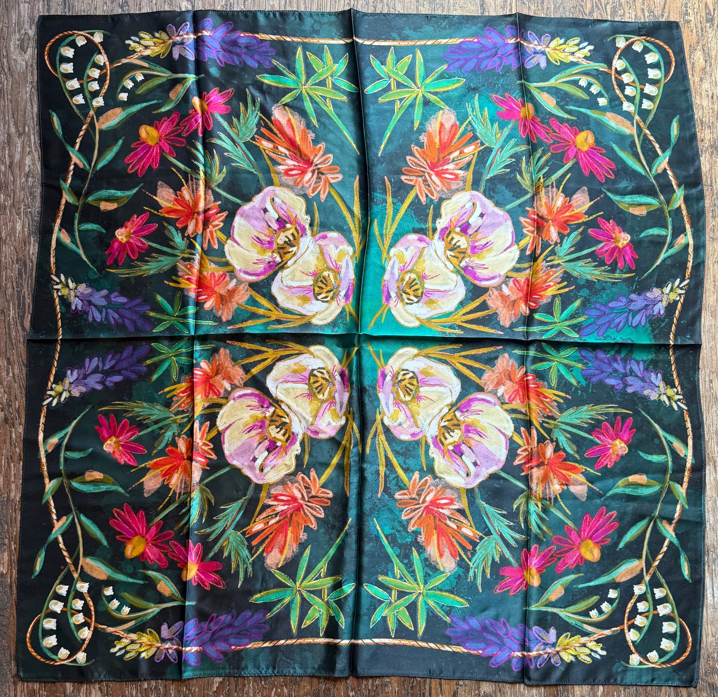 Vivid Wildflowers Western Silk Bandana Scarf