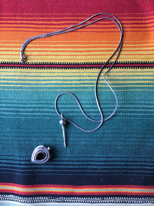 Vintage Sterling and Onyx Perfume Bottle and Necklace 14 3/4”