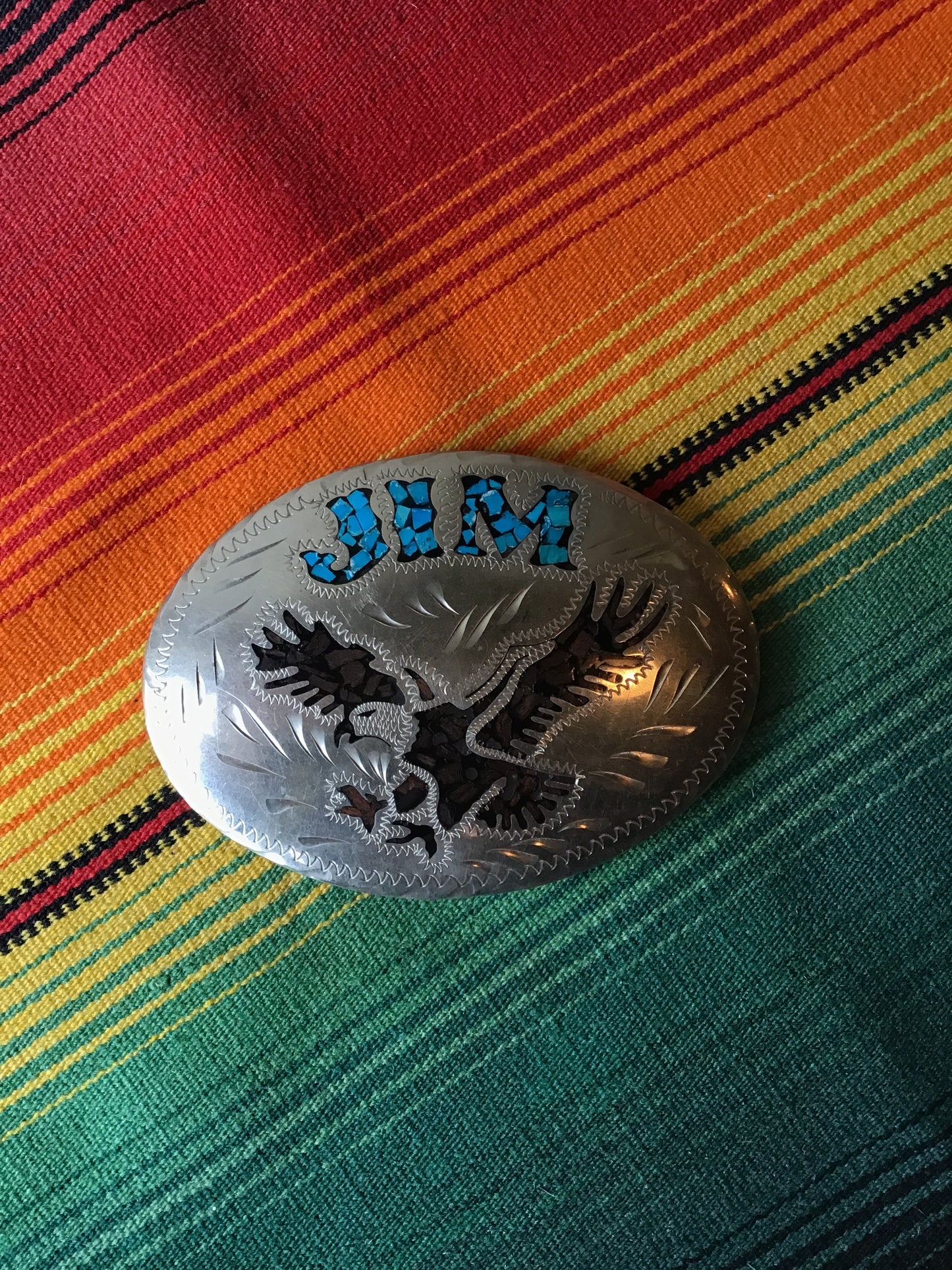 Vintage Out West Jim and Eagle Buckle 4 1/4” by 3 1/8”