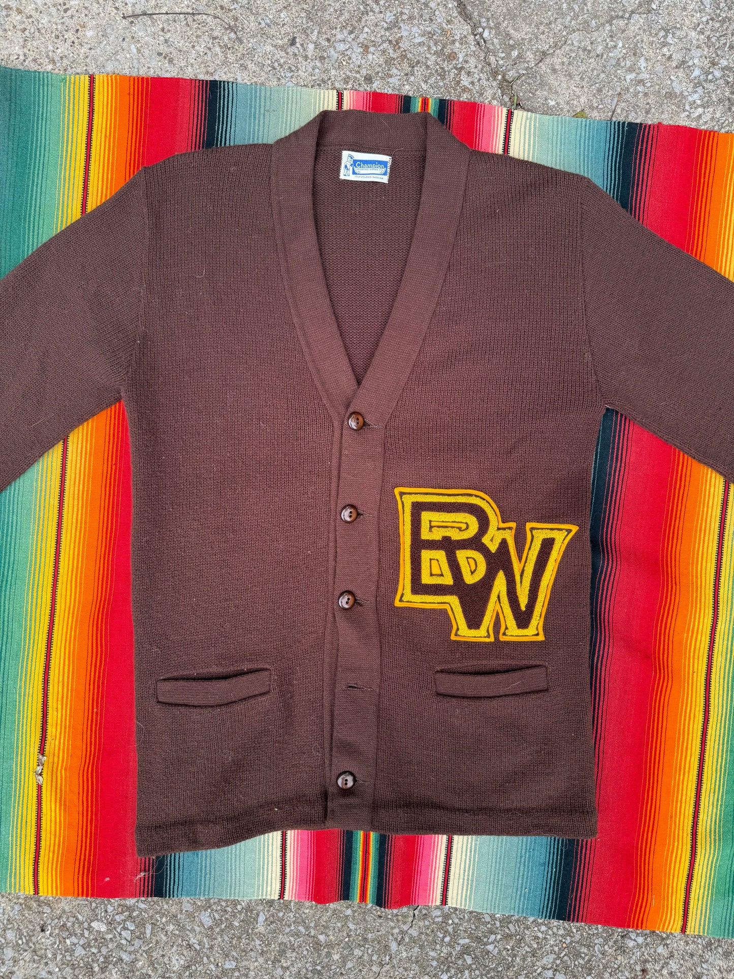 Vintage Champion "BW" Letterman Knit Cardigan