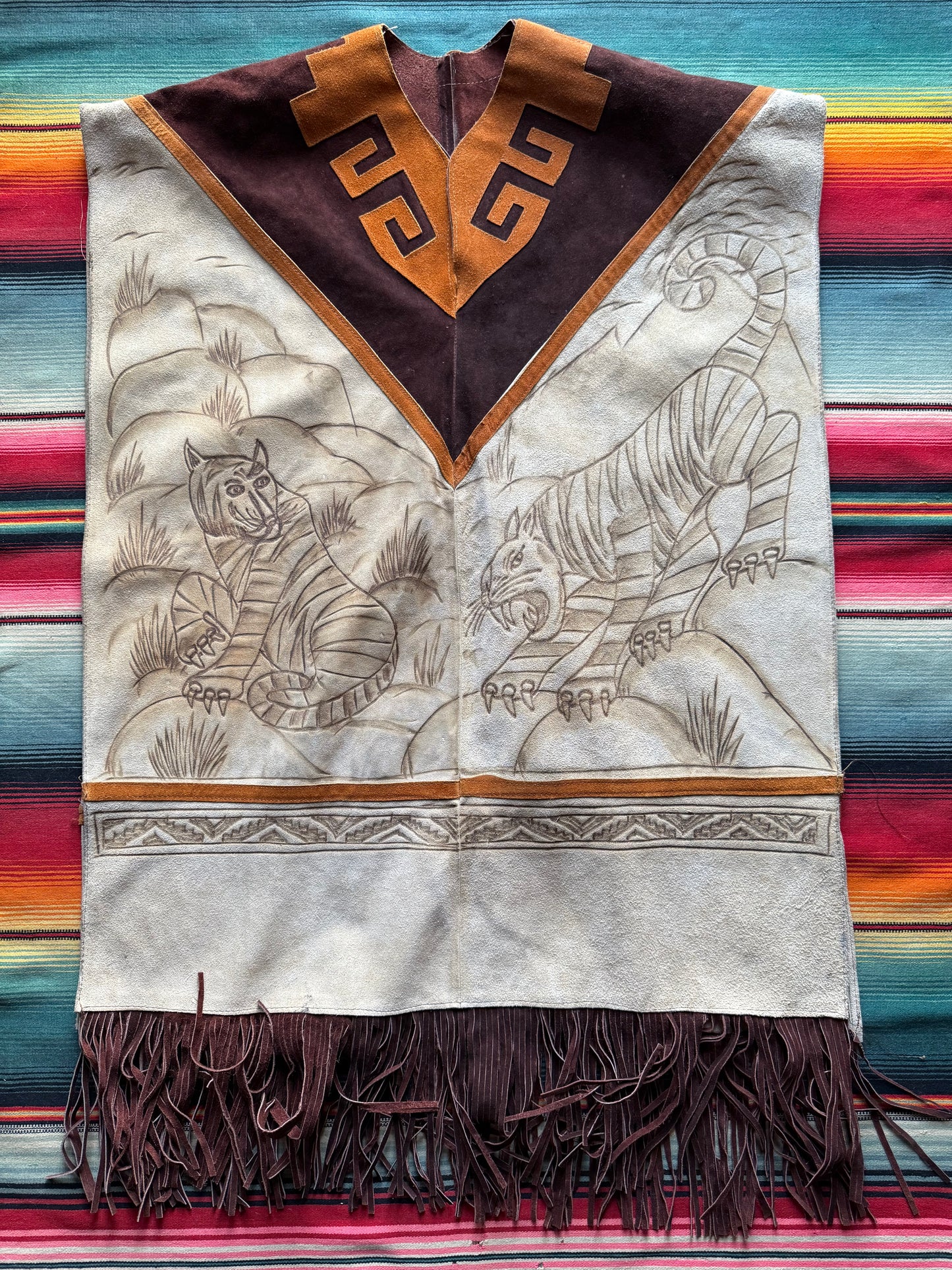 Vintage Suede Poncho w/ Tigers