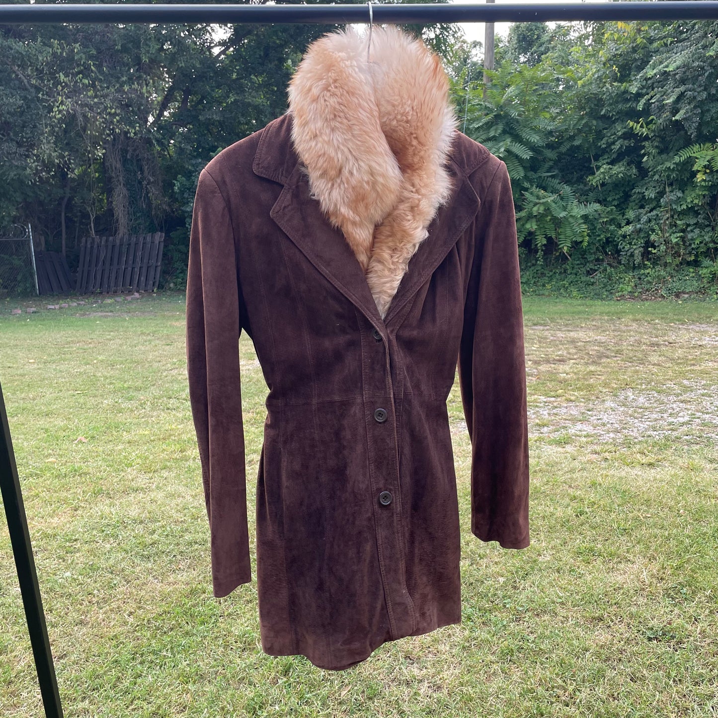VTG Deerskin Trading Post Dark Brown Suede Coat with Fur Collar