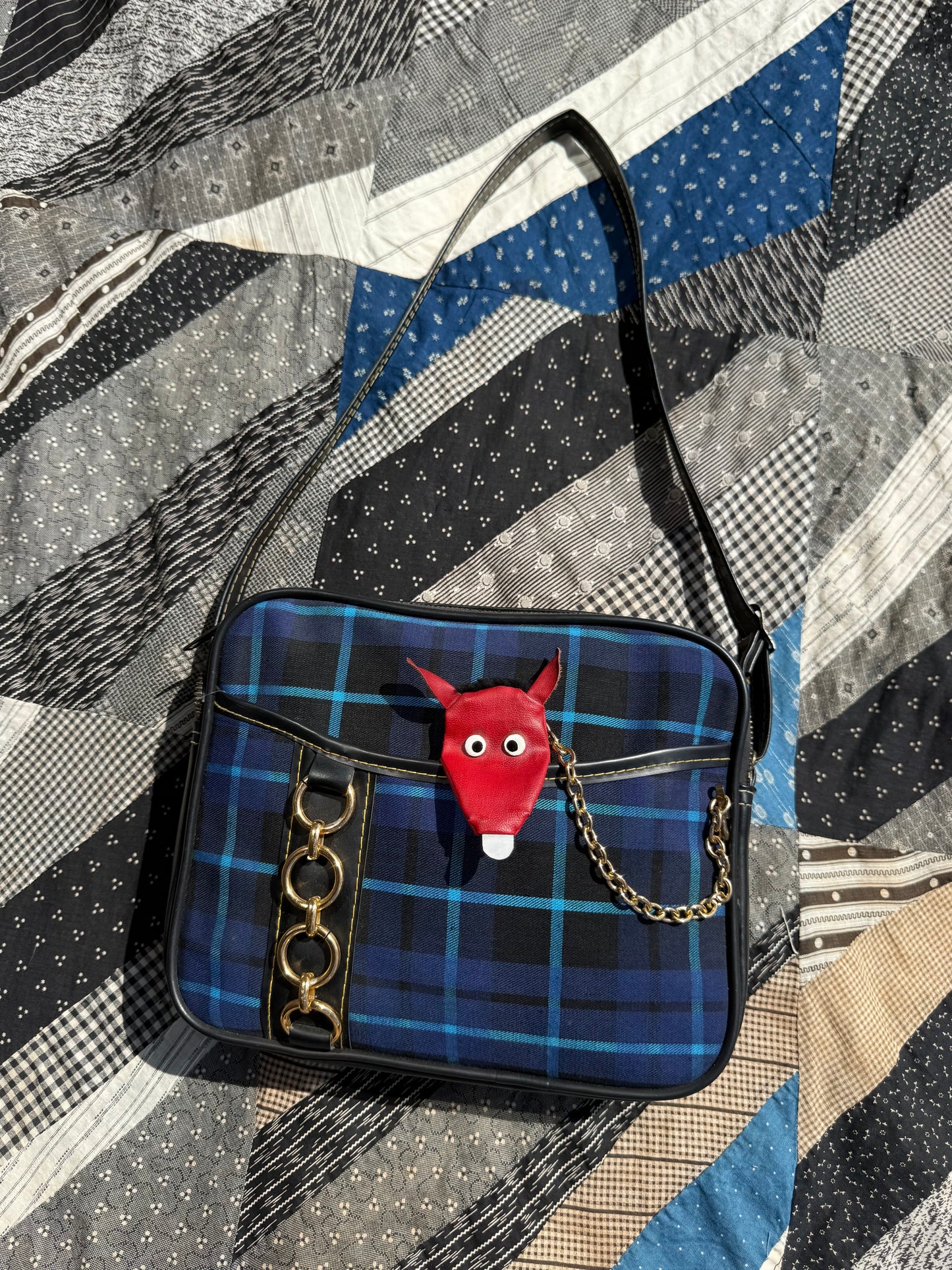 Spanish Blue Plaid Purse w Donkey Coinpurse