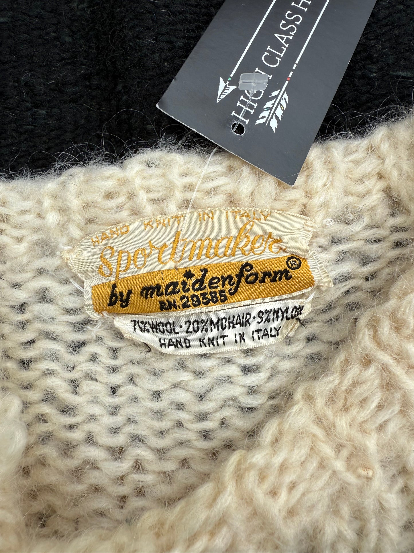 Vintage Cream Knit Sweater with Block Pattern