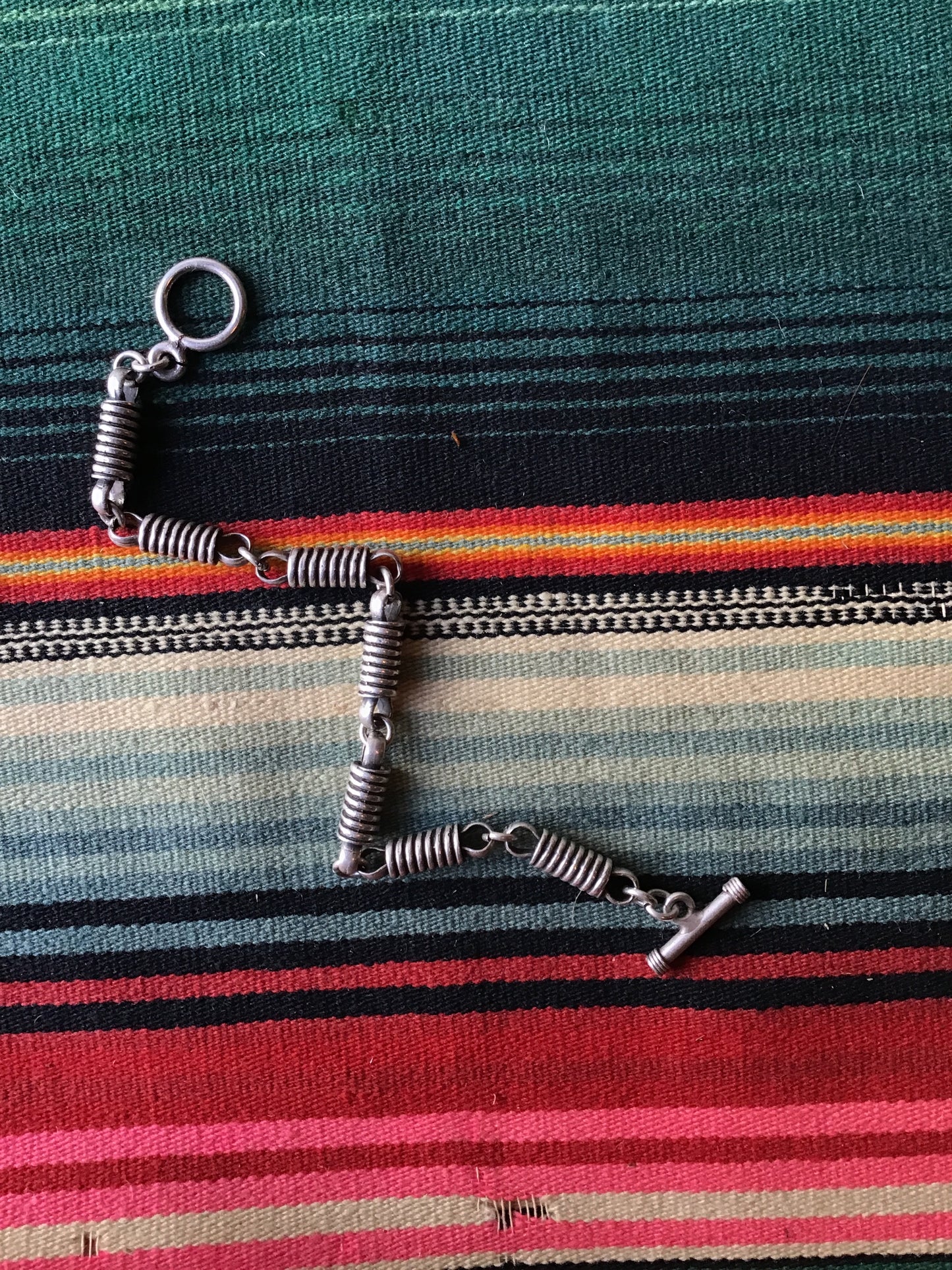 Vintage Sterling T-Bar Clasp and Rolled Link Bracelet 8 1/2” (MA)