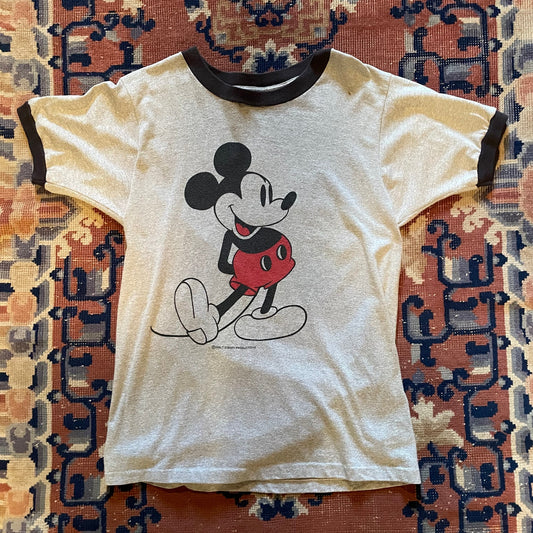 Vintage Faded Grey Mickey Mouse Ringer Tee