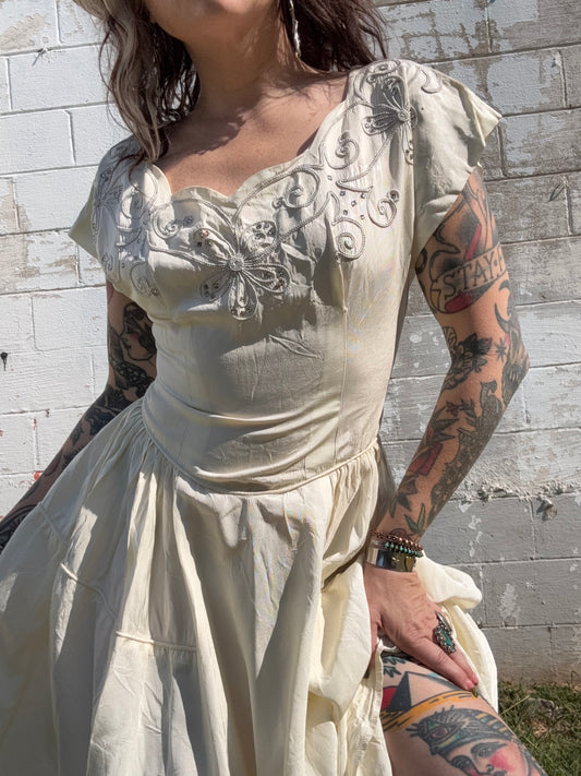 1940s White Taffeta Gown