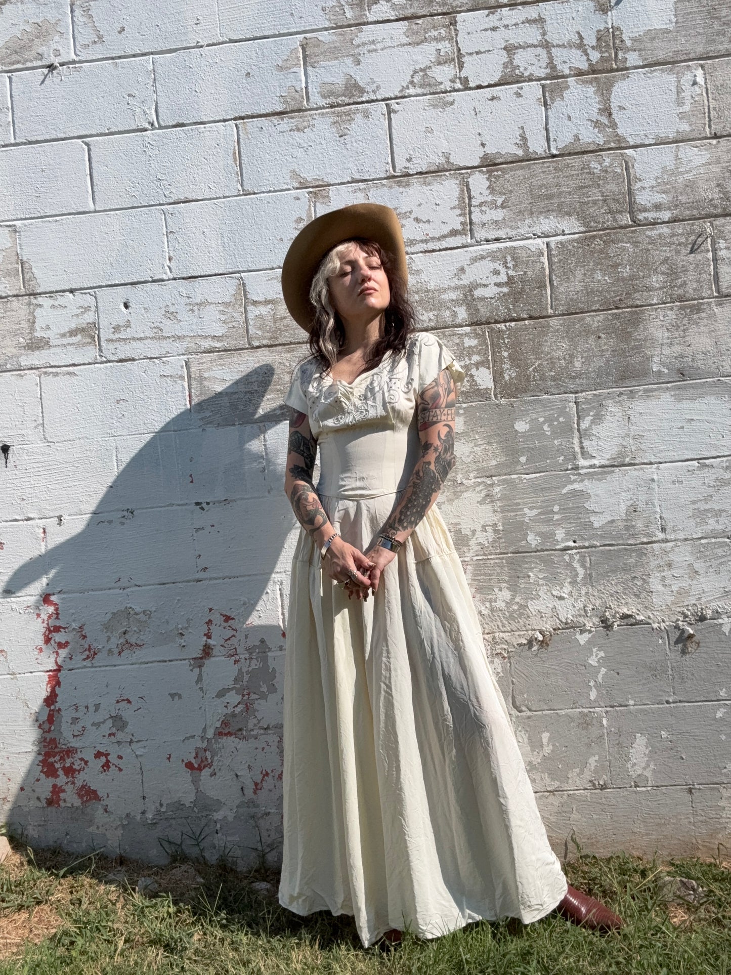 1940s White Taffeta Gown