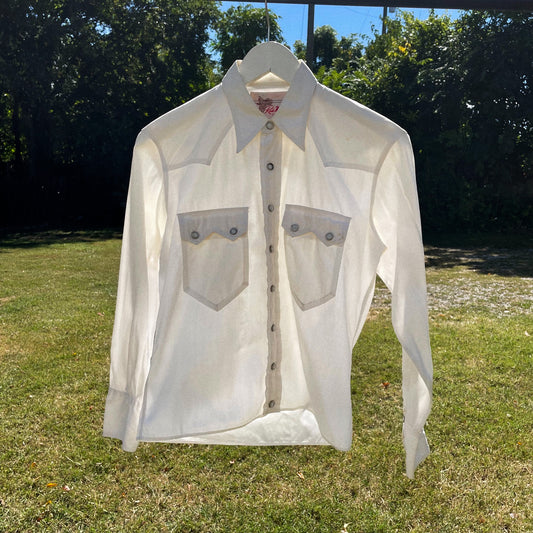 VTG 60s White Womens Sawtooth Pearl Snap