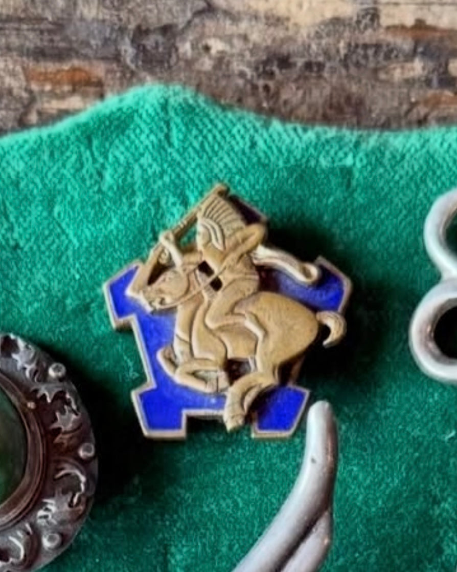 Vintage enameled Native American rider horse rifle pin