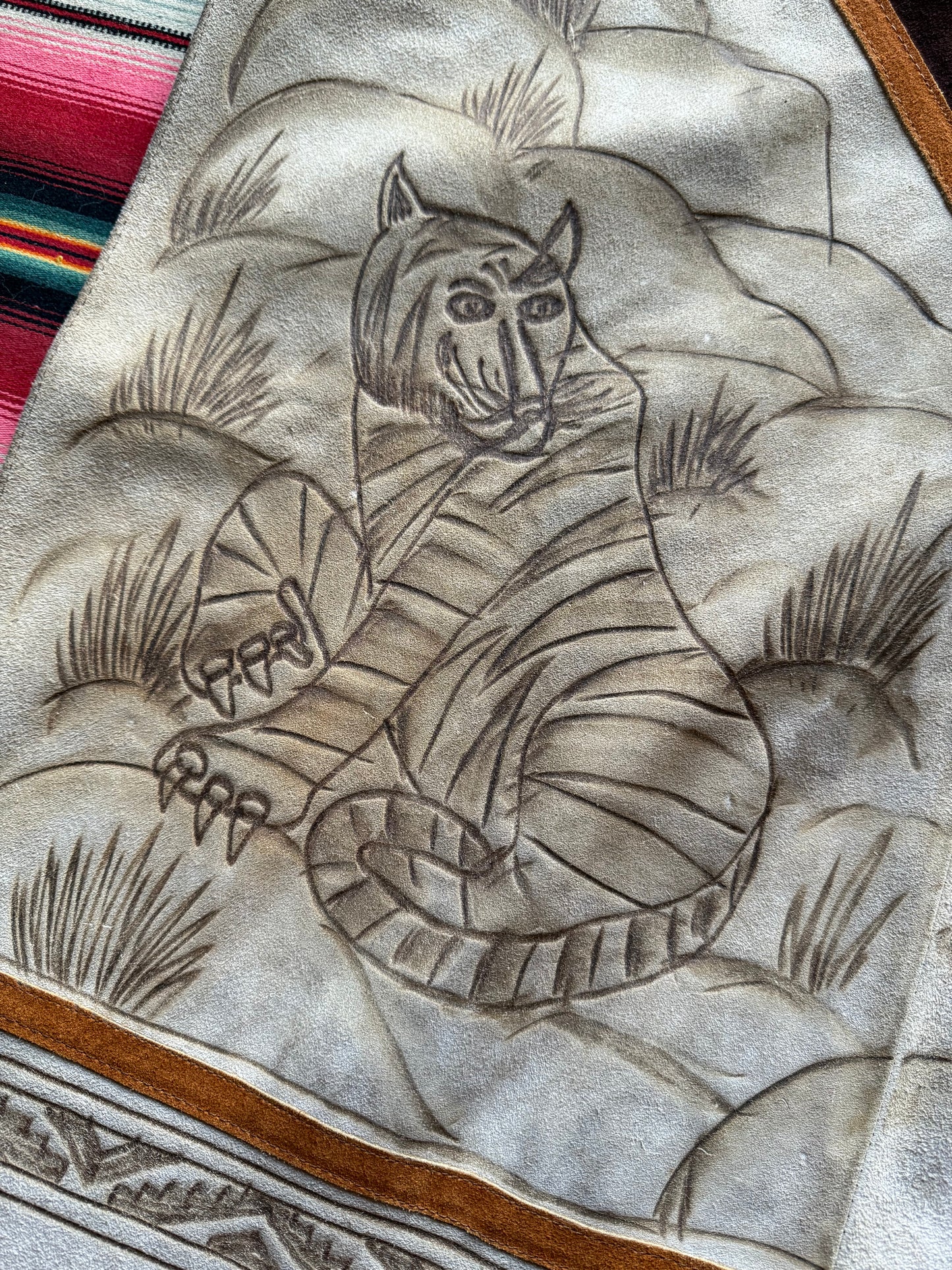 Vintage Suede Poncho w/ Tigers