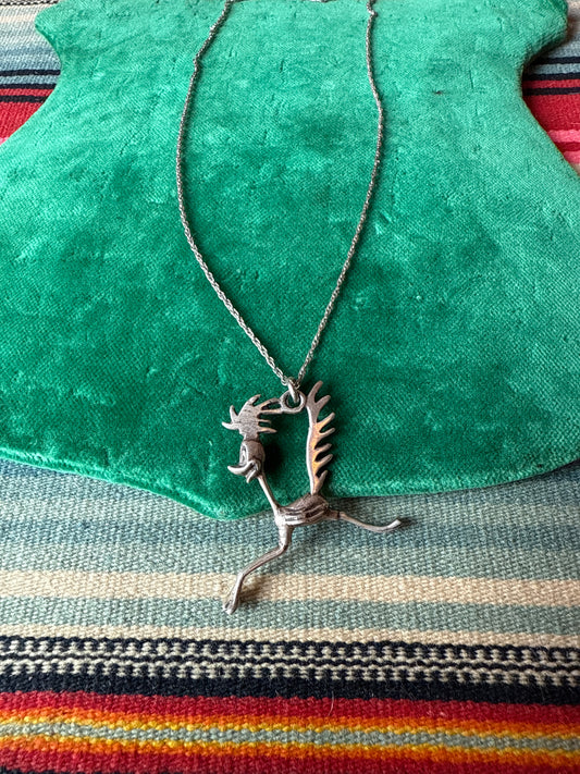 Vintage Sterling Roadrunner Pendant and Chain 9 1/2” (MA)