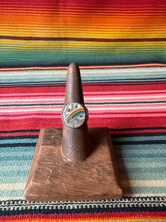 Vintage Sterling and Multi-Stone Inlay Thunderbird and Rainbow Ring