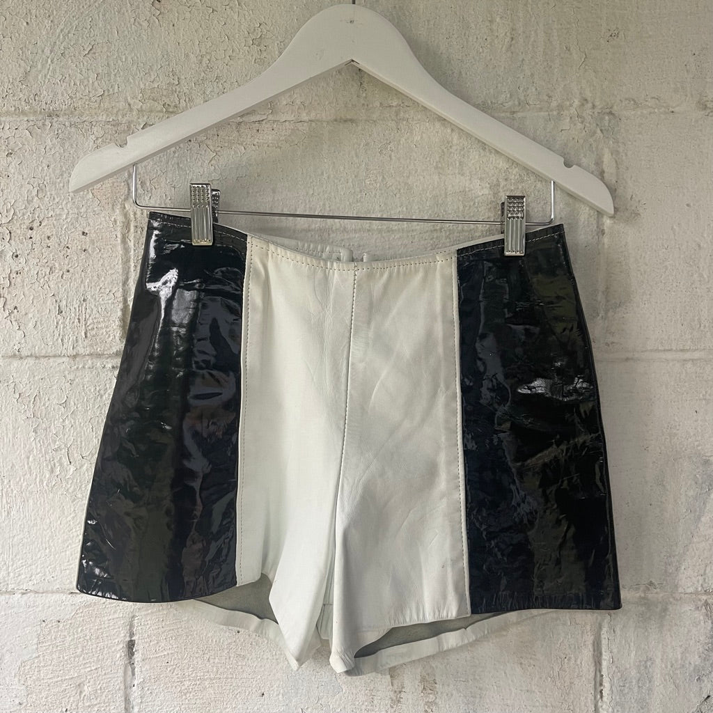 90's Color Block Leather Shorts