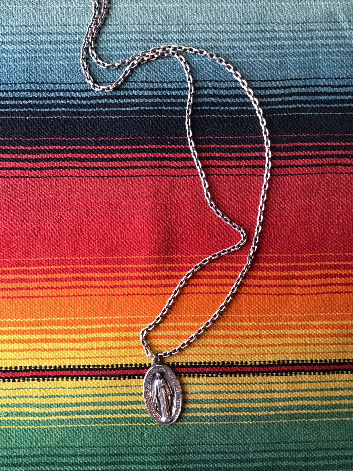 Vintage Sterling Mary Creed Pendant and Necklace 13 1/2”